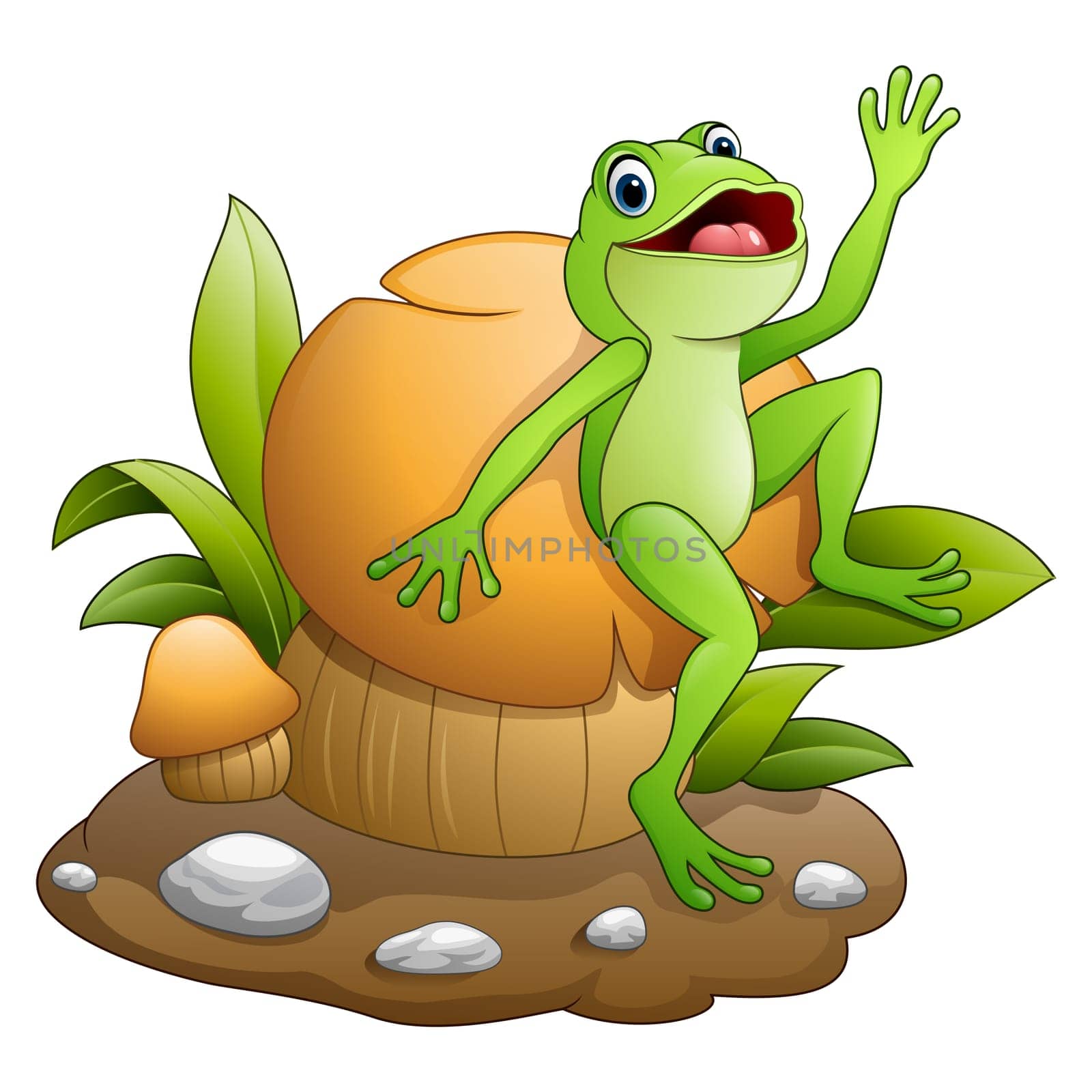 Cute frog with mushrooms
