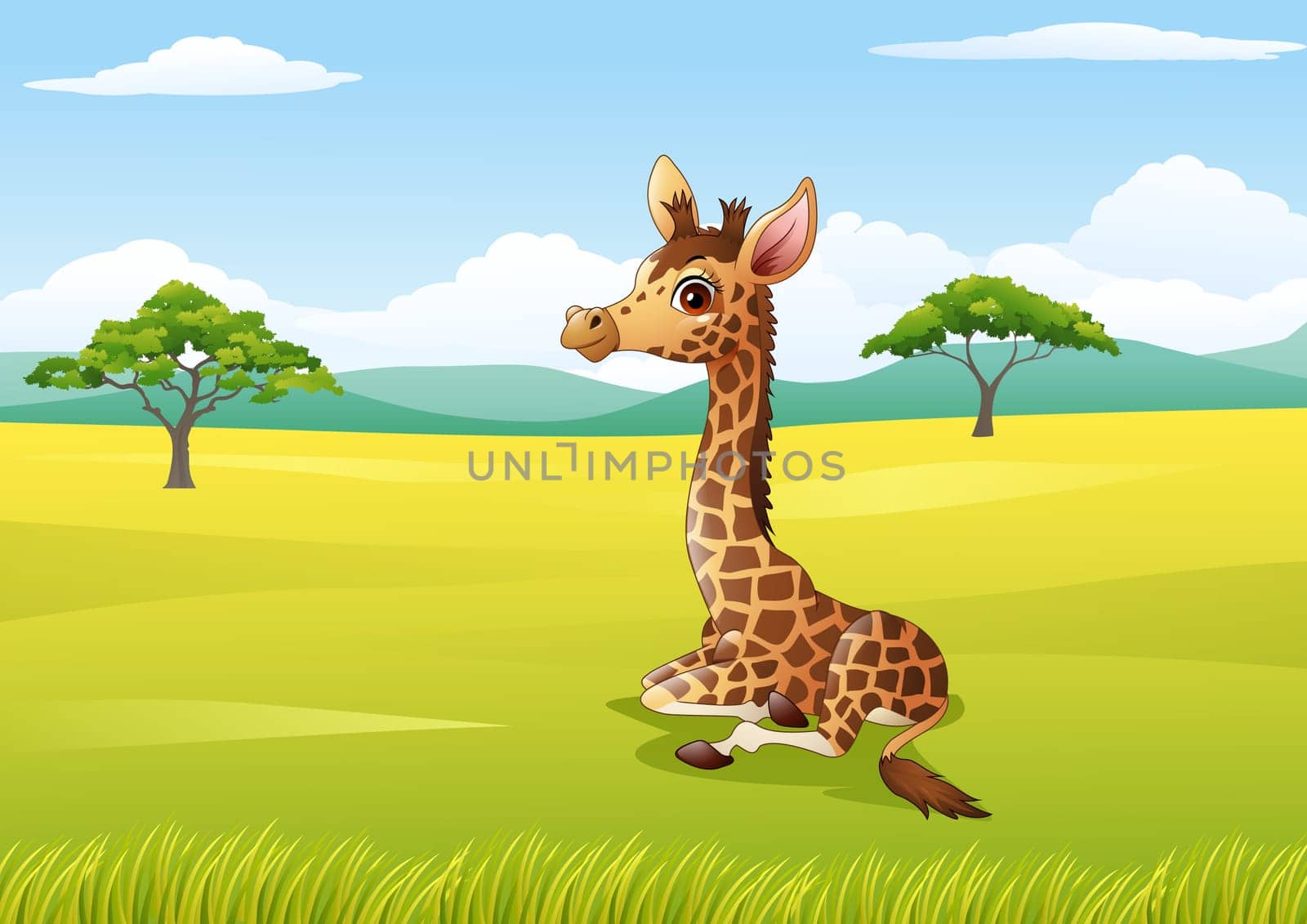 Cartoon Happy giraffe in the jungle