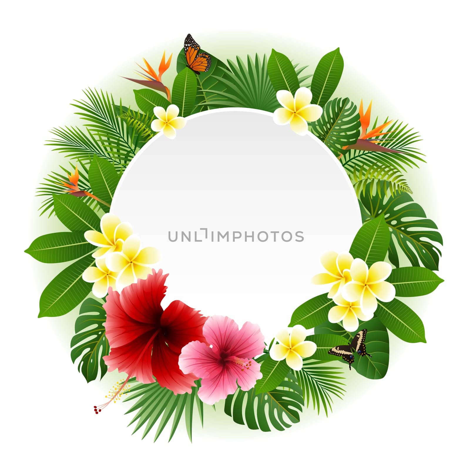 Circle blank sign with flowers and leaves background
