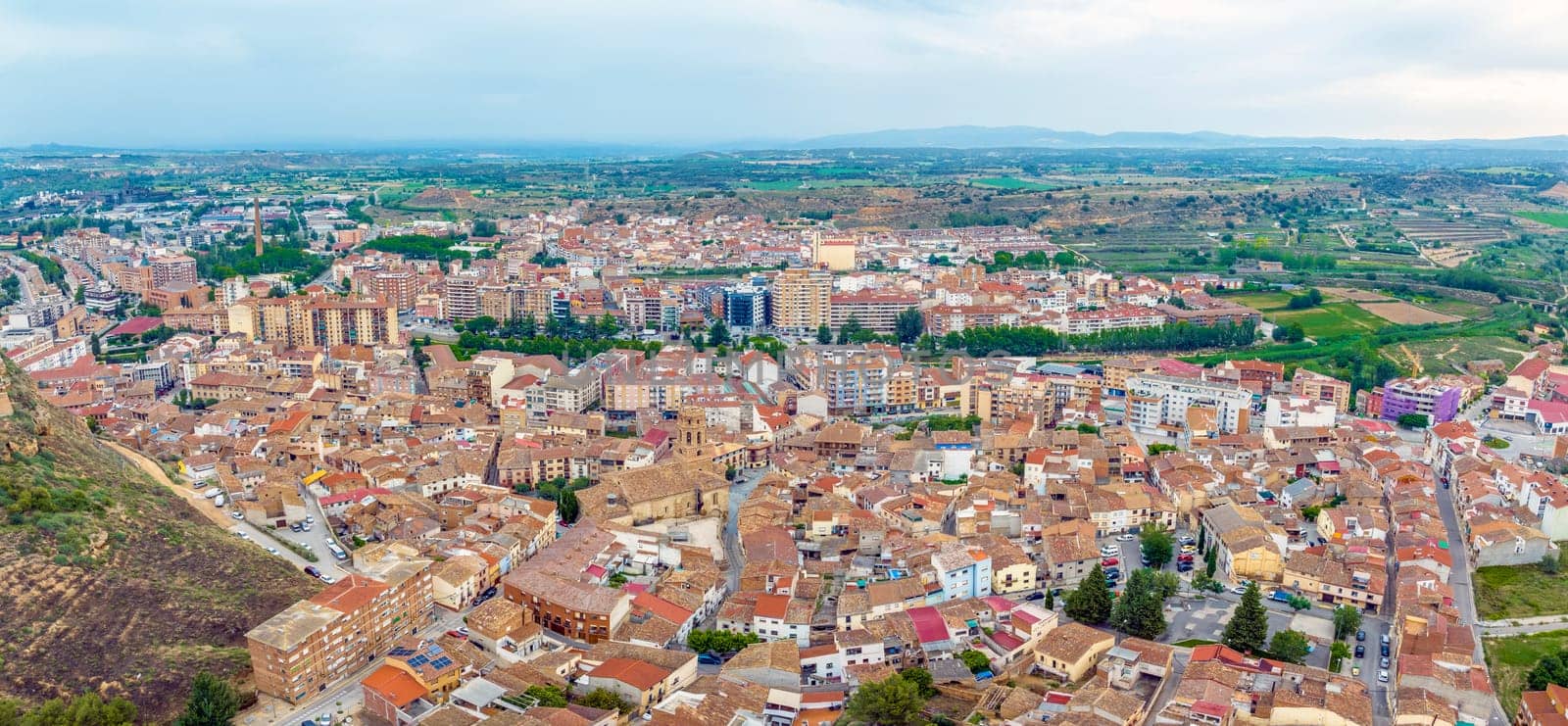 Panoramic aerial view from the castle of Monzon province of Huesca, Spain