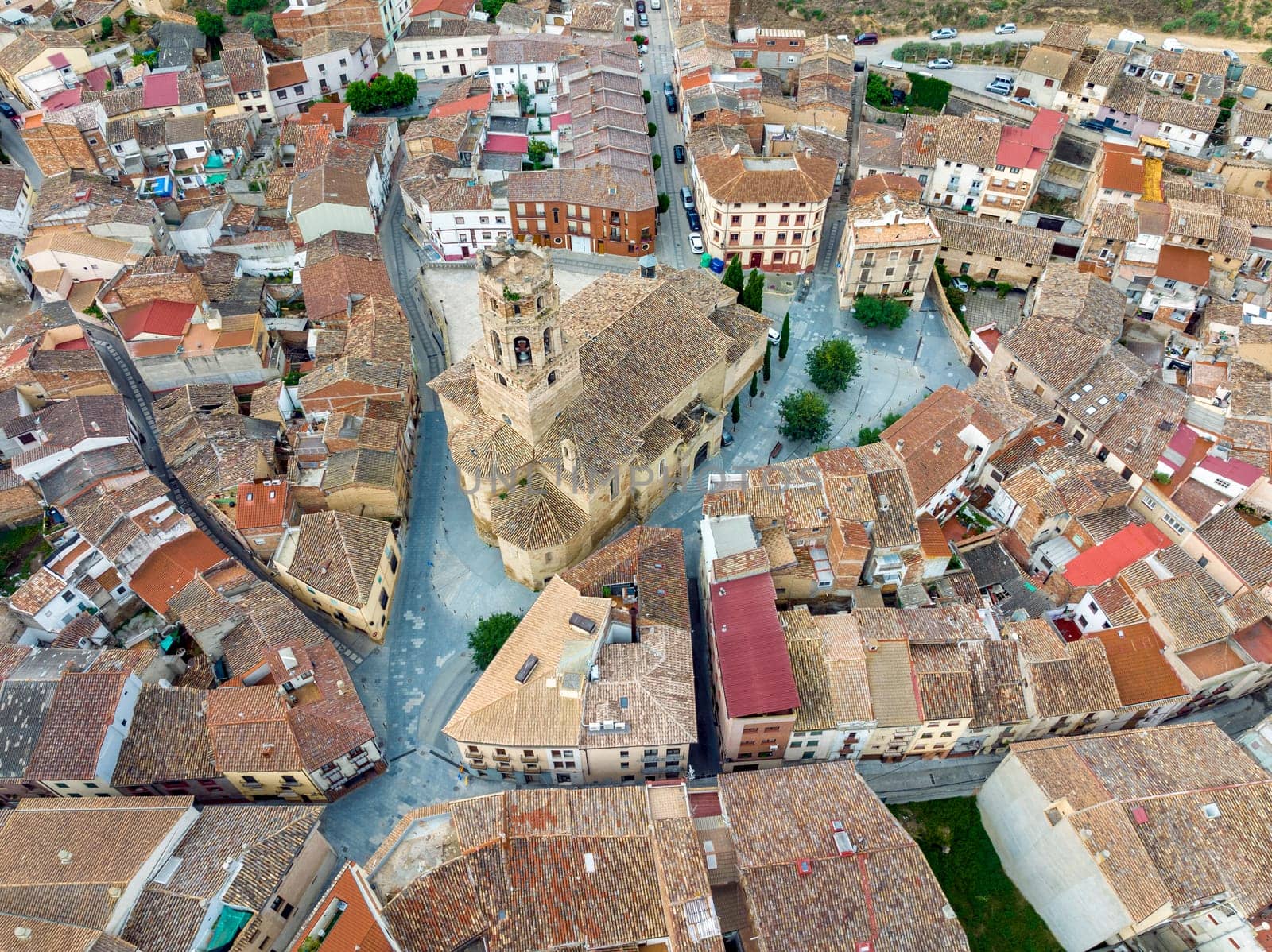 Aerial view of the Co-Cathedral of Santa Maria del Romeral in Monzon province of Huesca, Spain