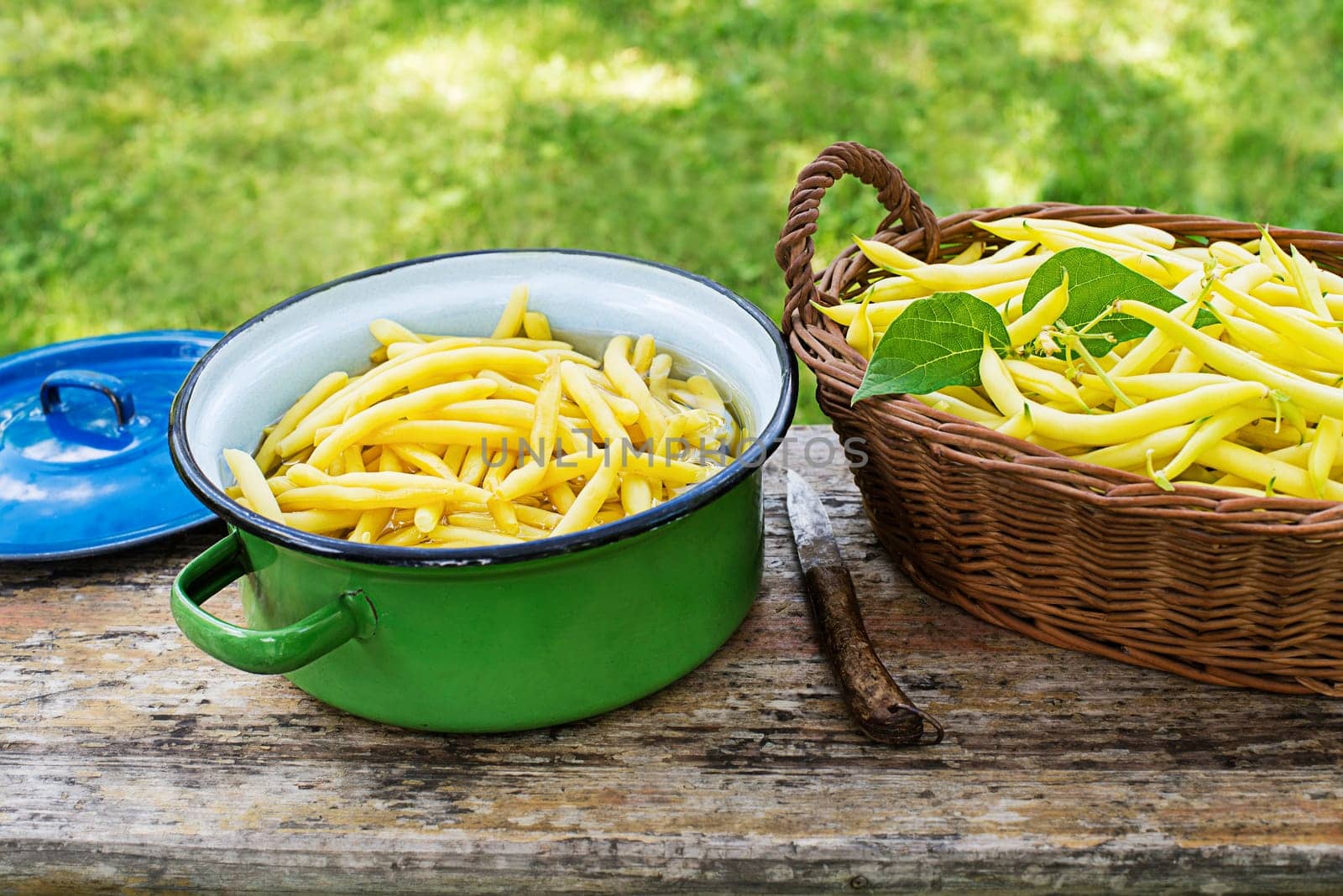 Freshly plucked and cooked yellow string beans. Ingredient for cooking Healthy dishes