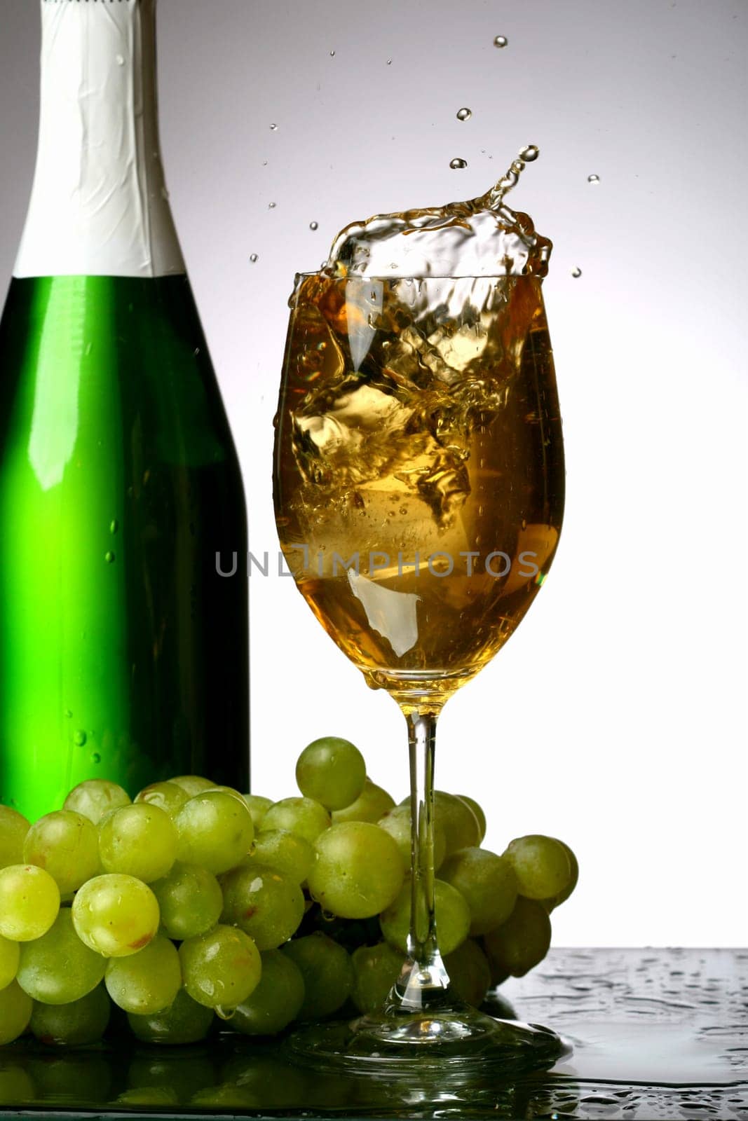 champagne grape and green bottle celebration background