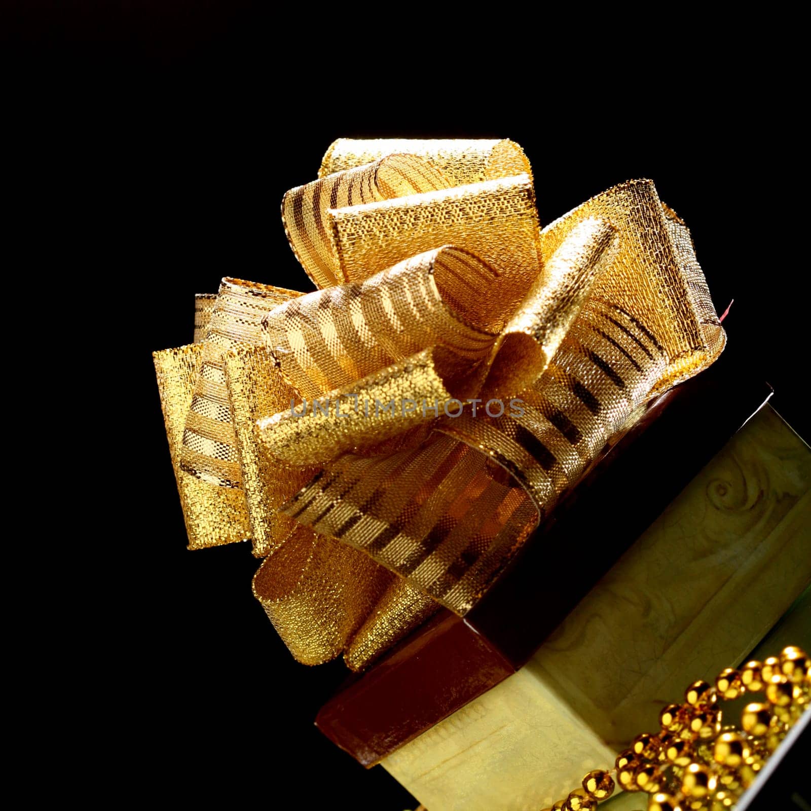 holiday card - golden champagne and gift