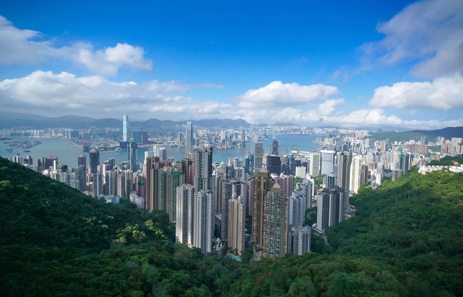 Victoria Harbor aerial view, Hong Kong