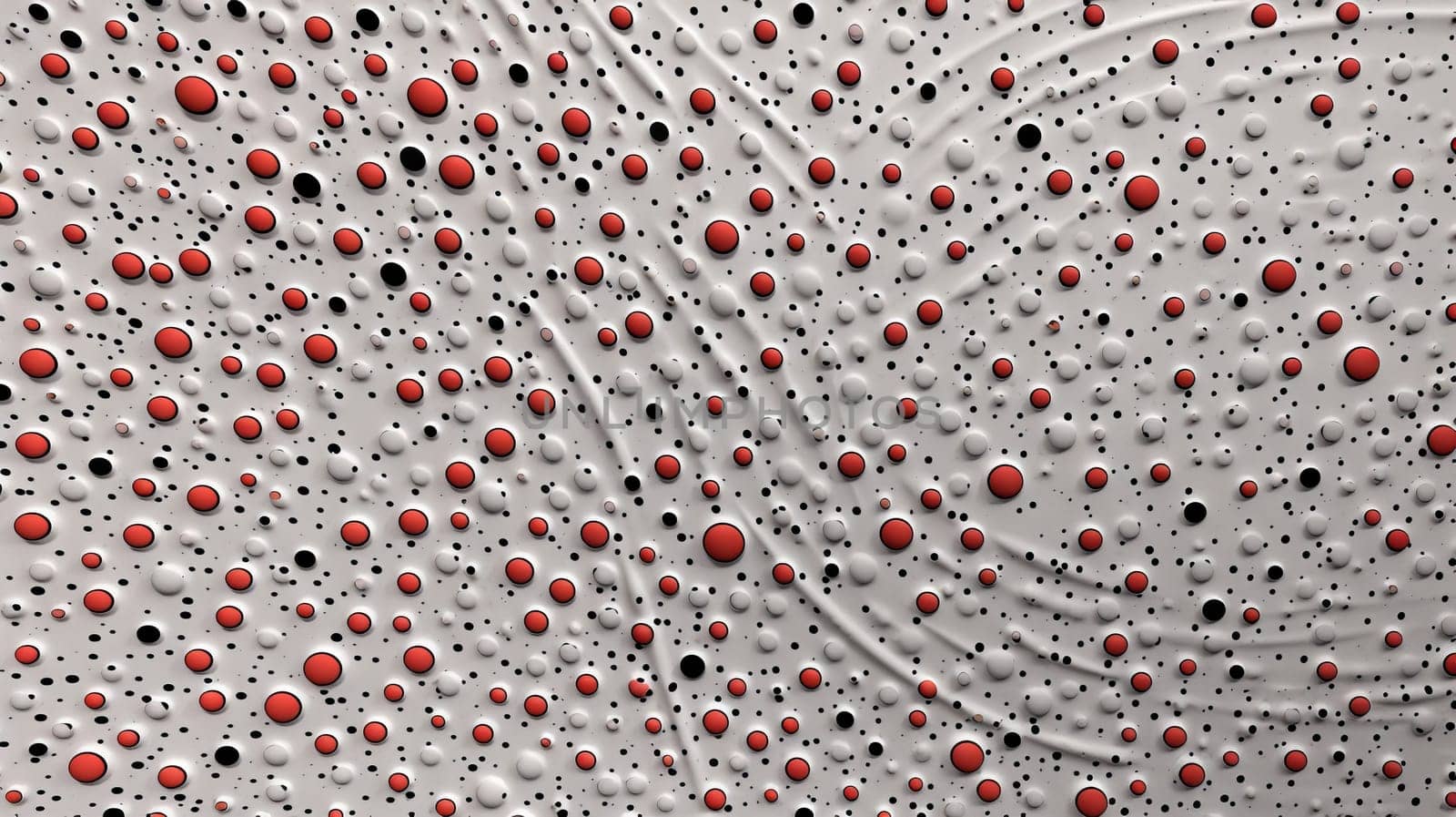 A close up of a white surface with red and black dots