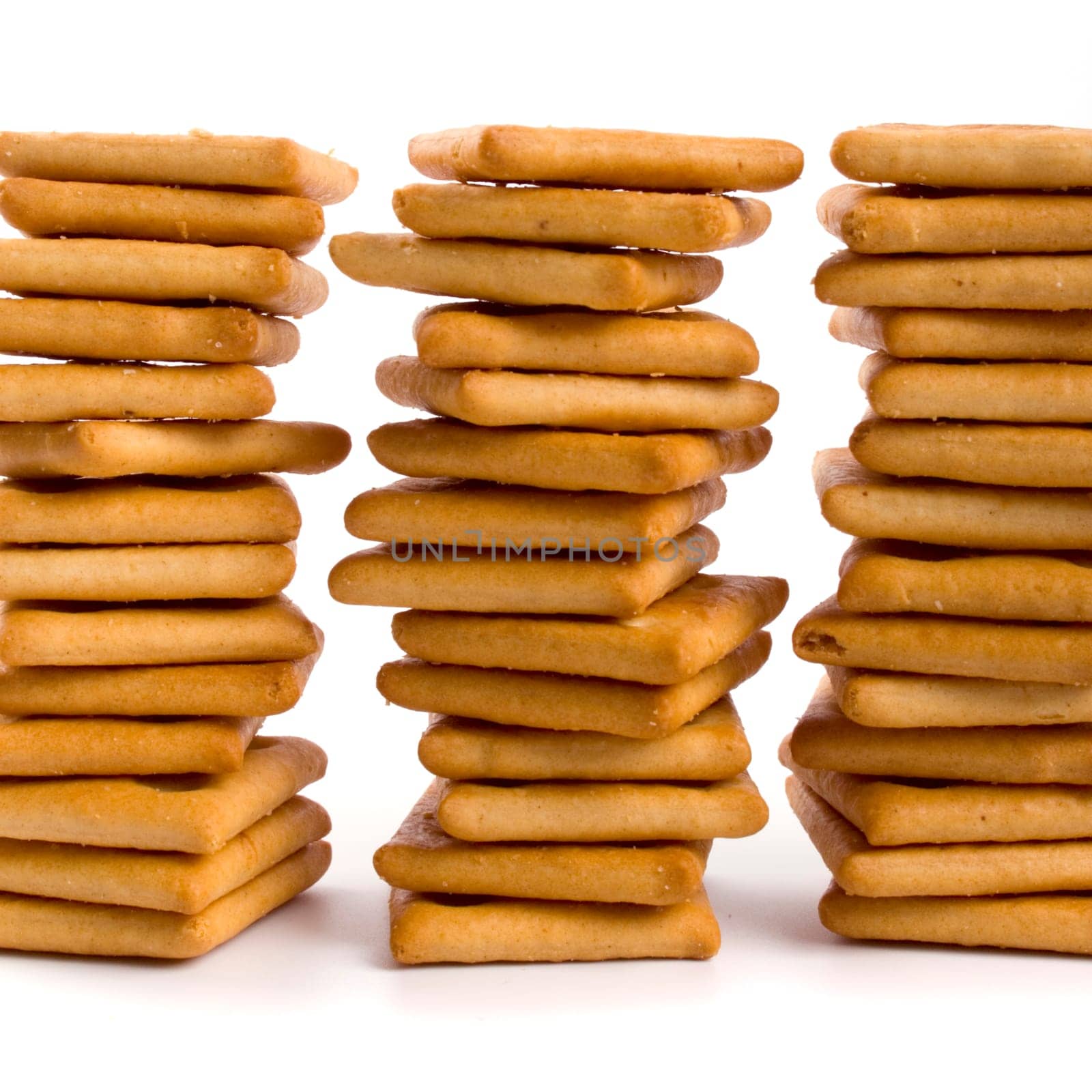 three stacks of cookie isolated on white backgrounds