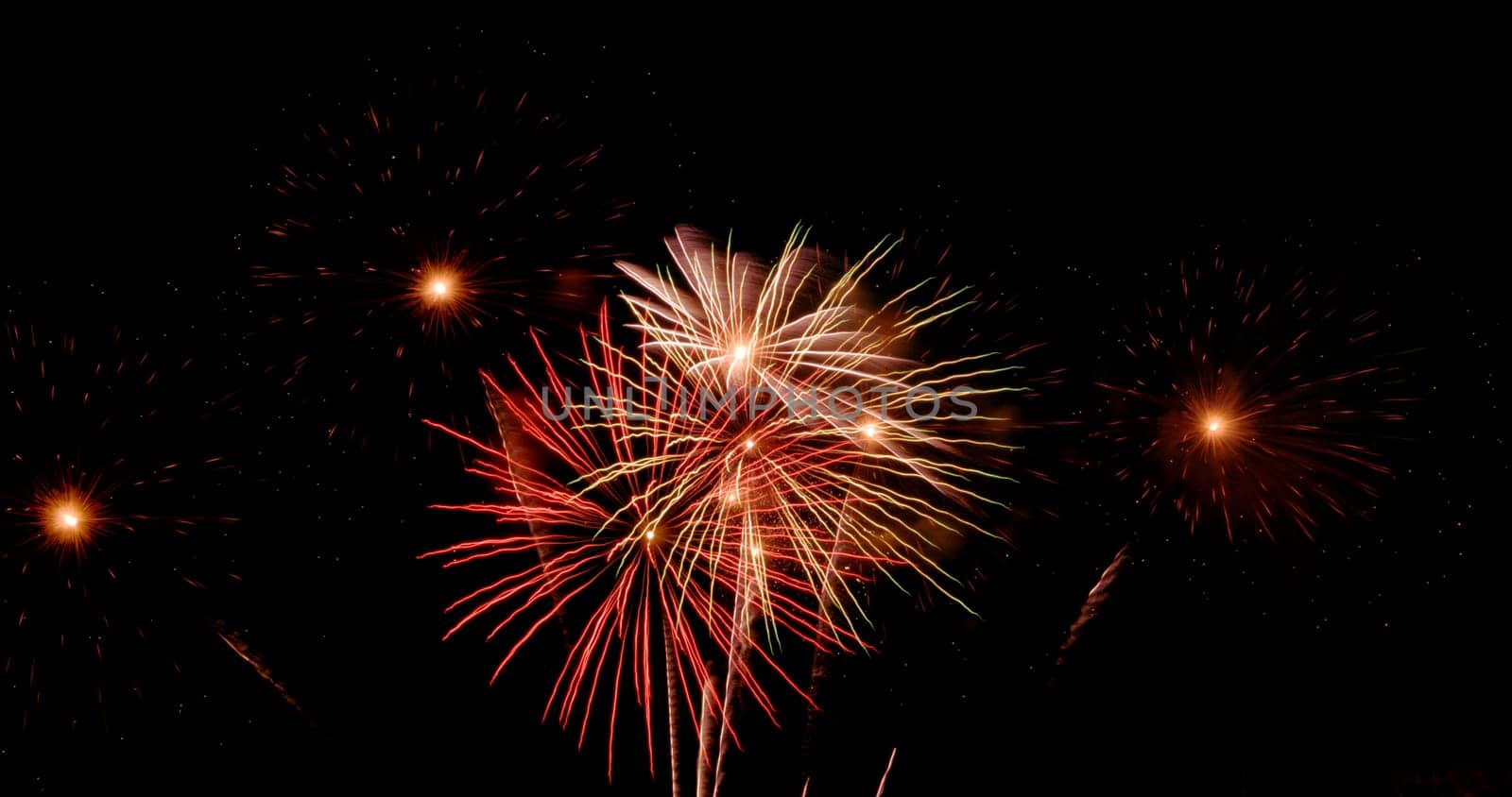 bright colored fireworks on black background