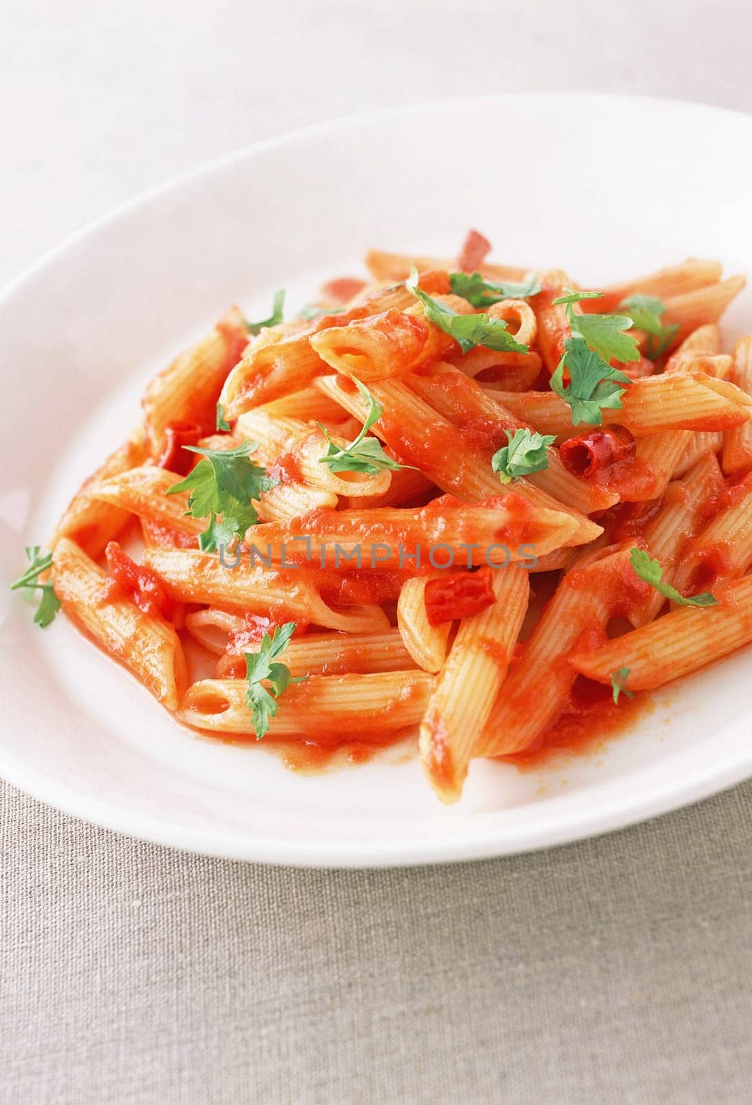 Italian macaroni pasta with tomato sauce