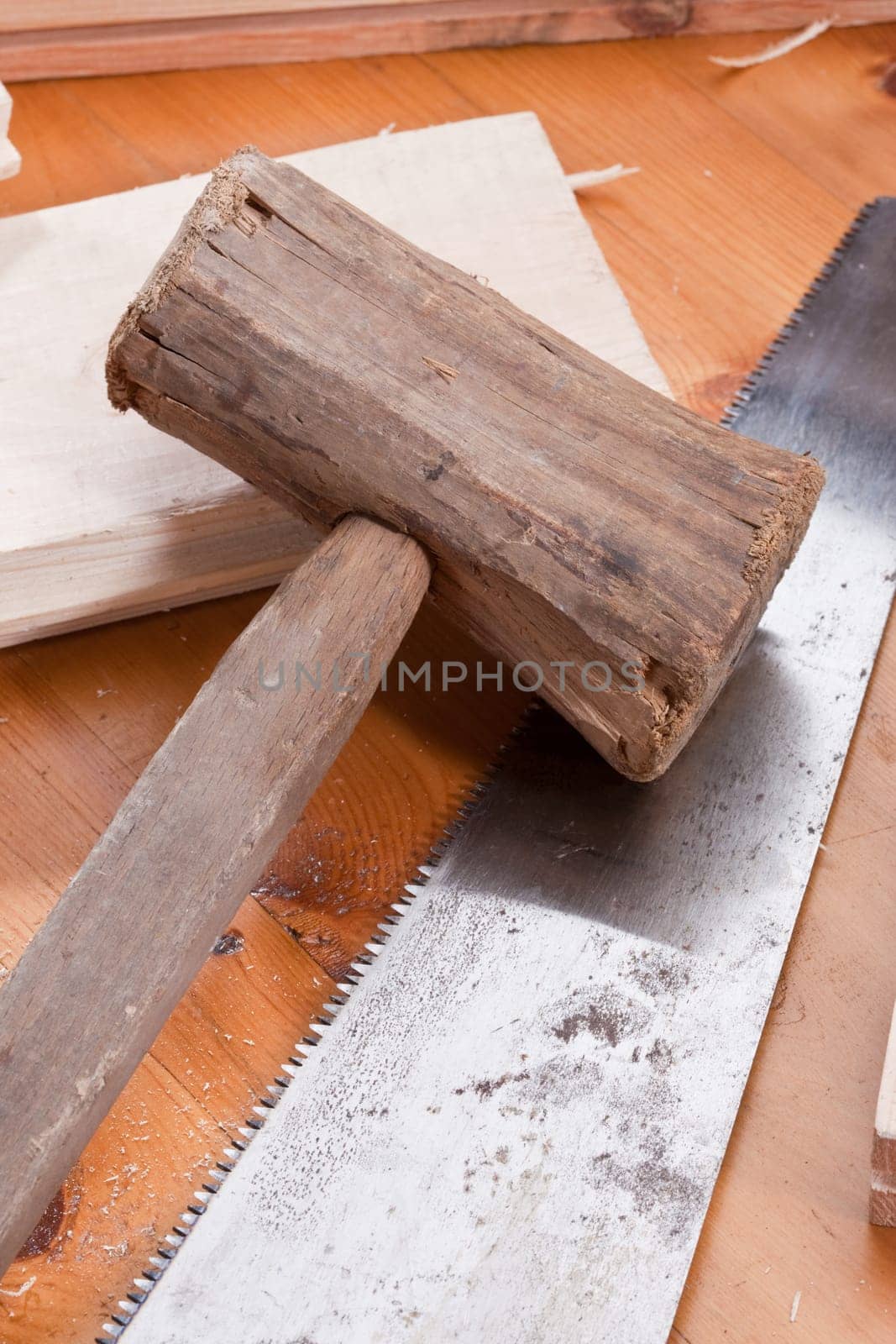 tools series: wooden hammer and hand saw
