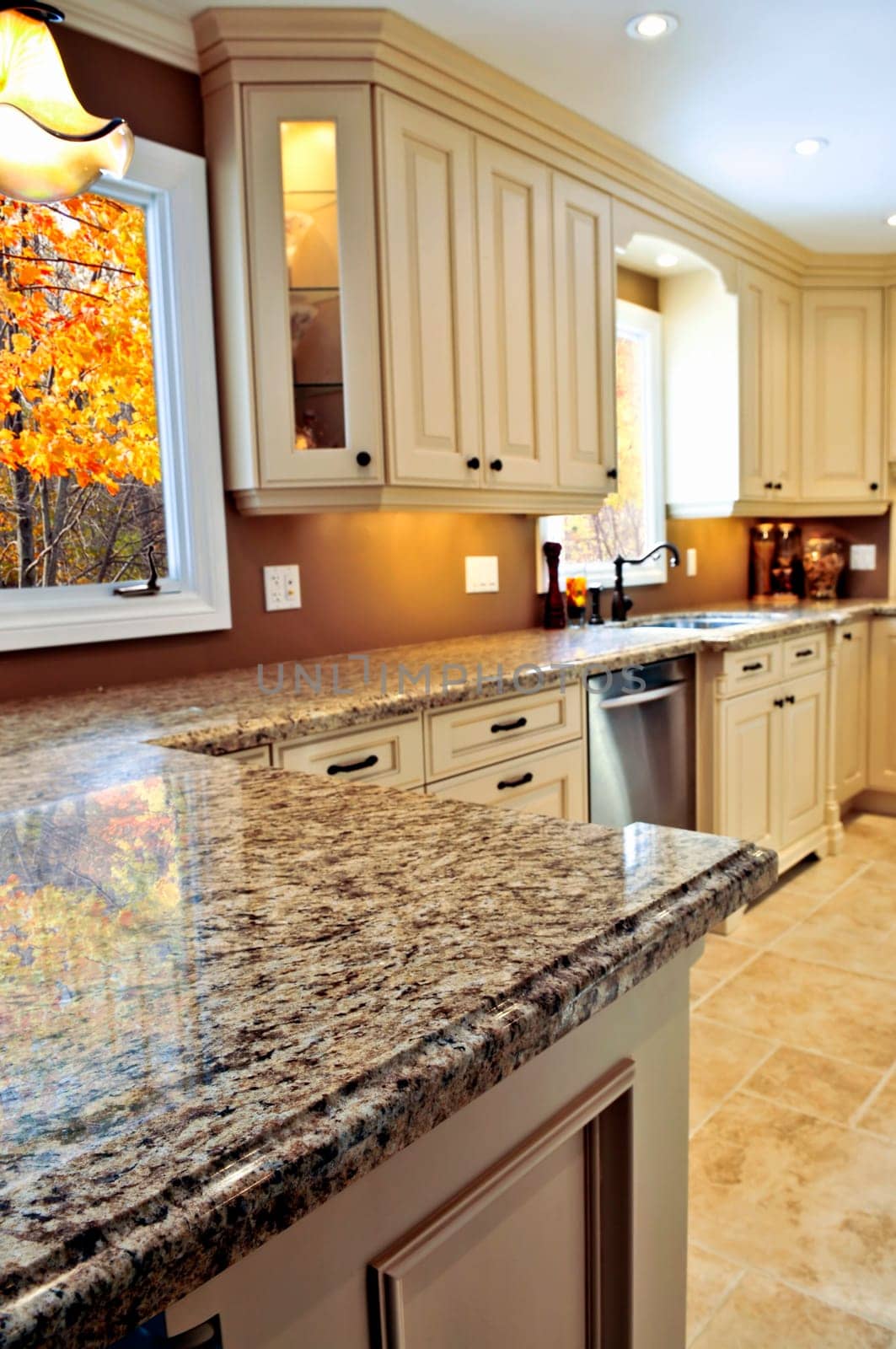 Modern luxury kitchen interior with granite countertop