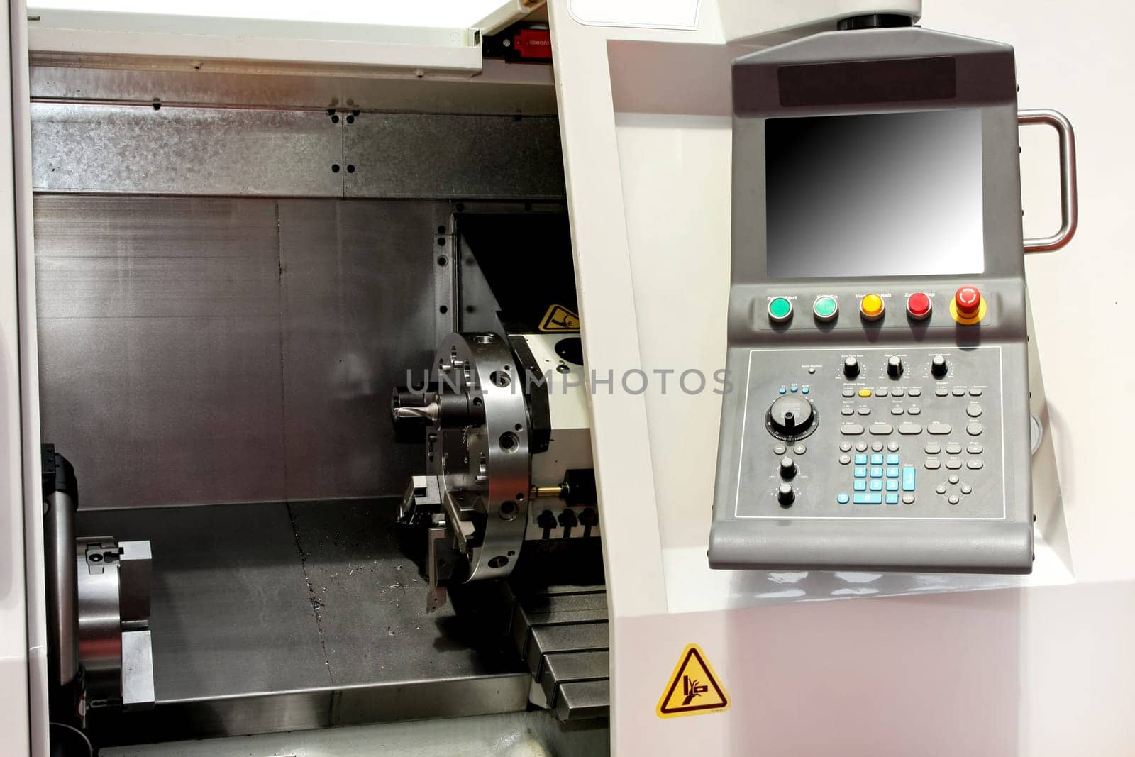 Close up shot of automatic lathe machine