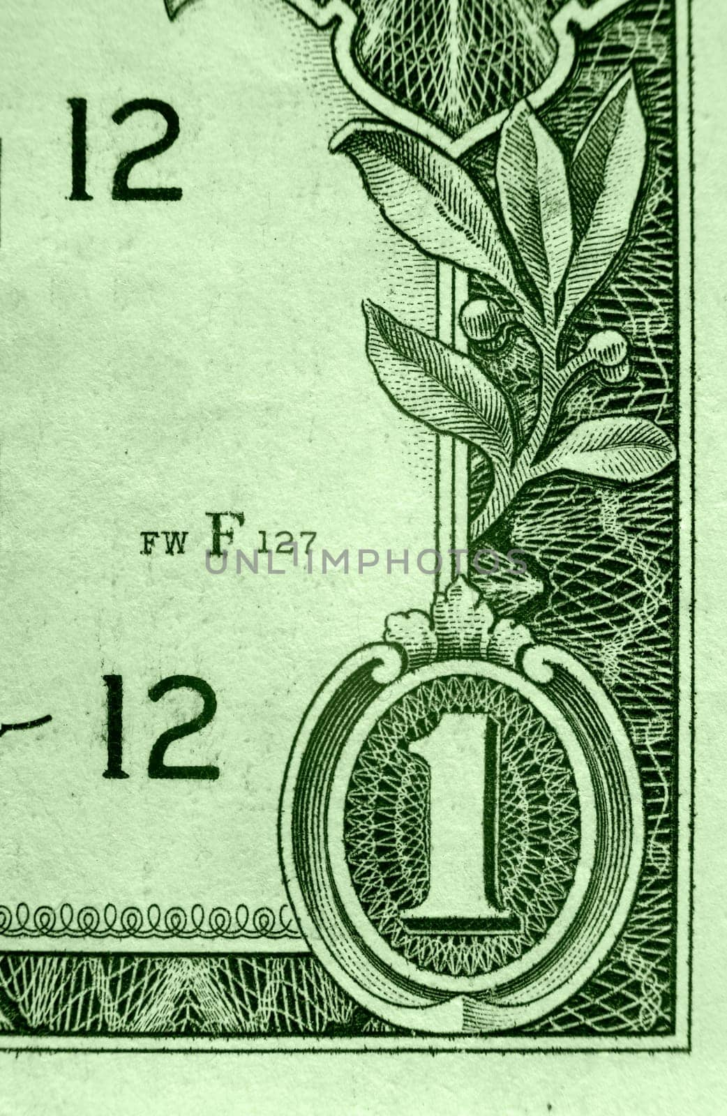 A close up on a one dollar bill. Shallow depth of field.