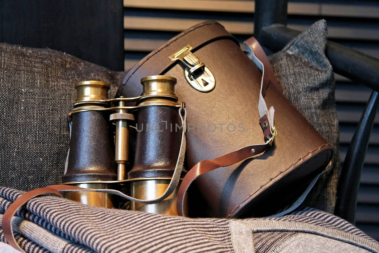 Vintage style binoculars with retro leather case