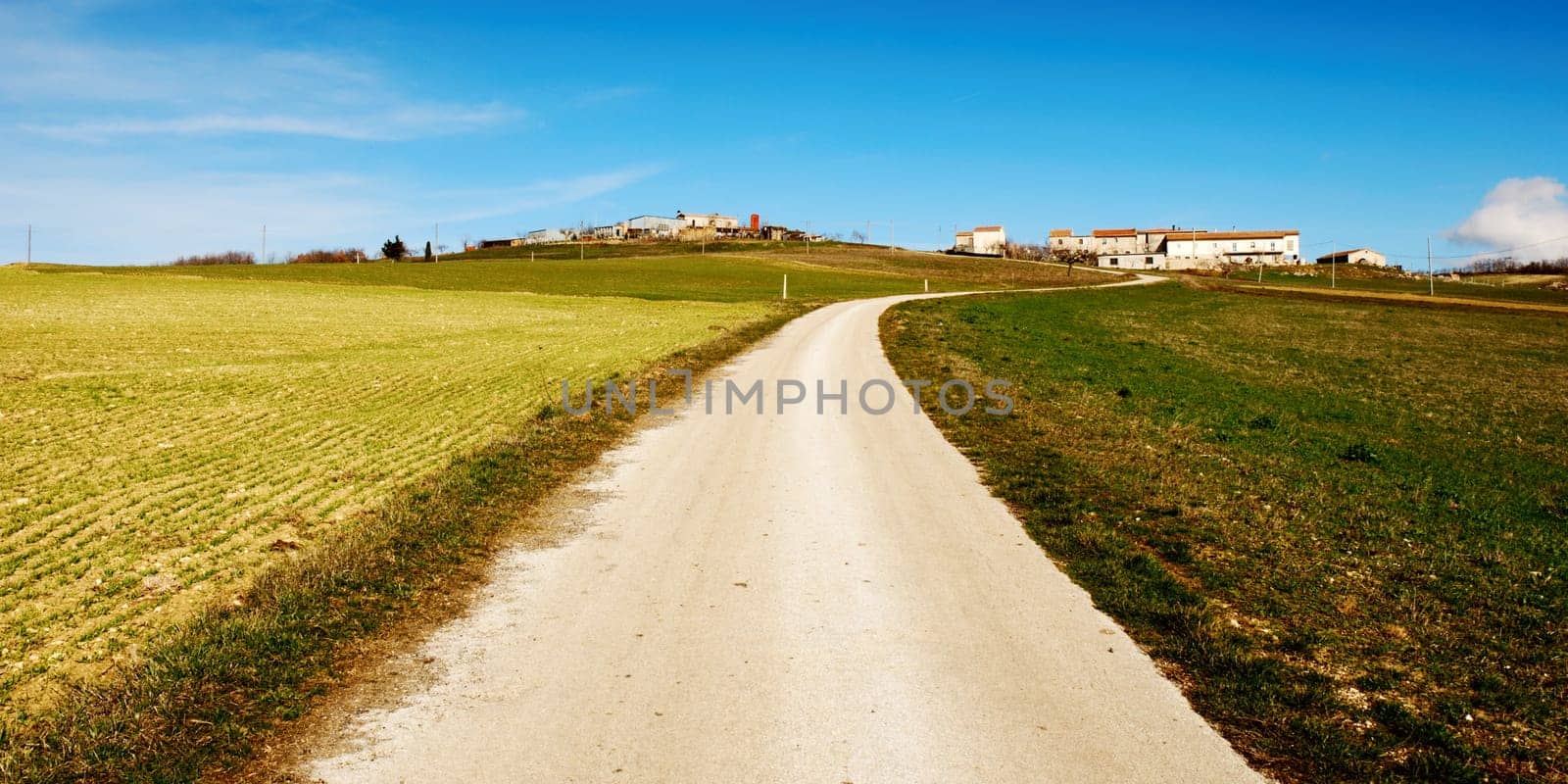 Country road up to little houses