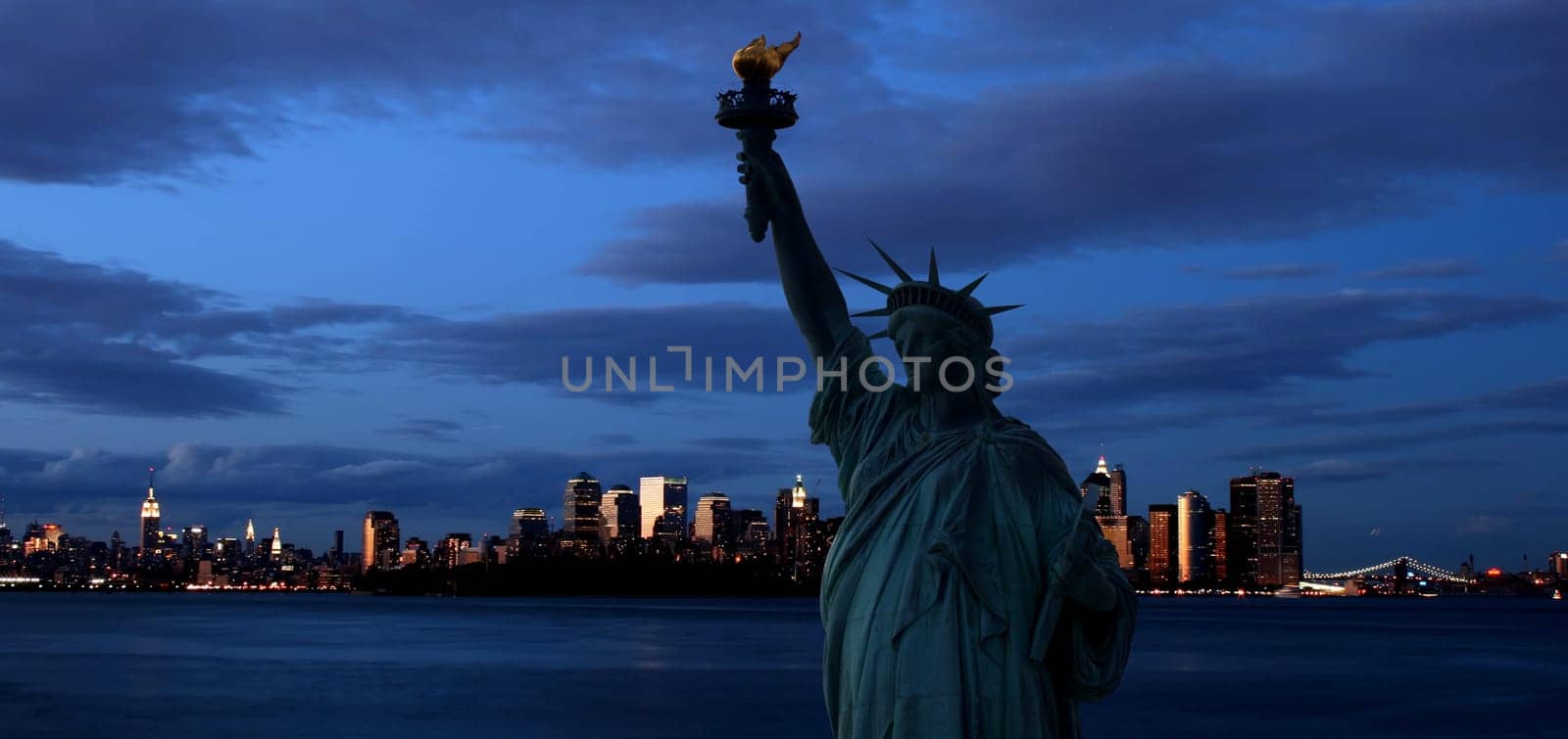 The Statue of Liberty and Manhattan Skyline, USA