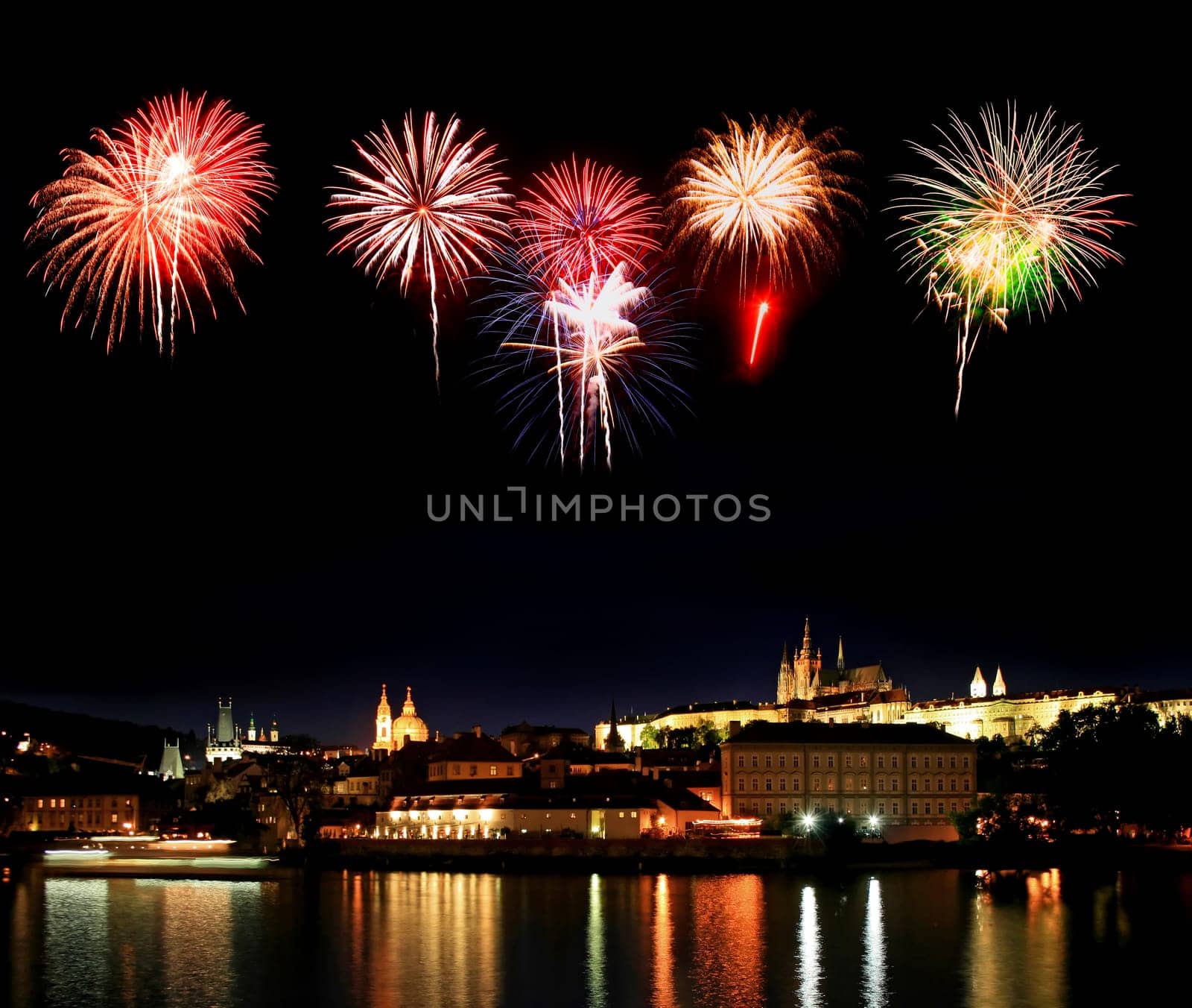 The night view of the beautiful Prague City along the River Vltava