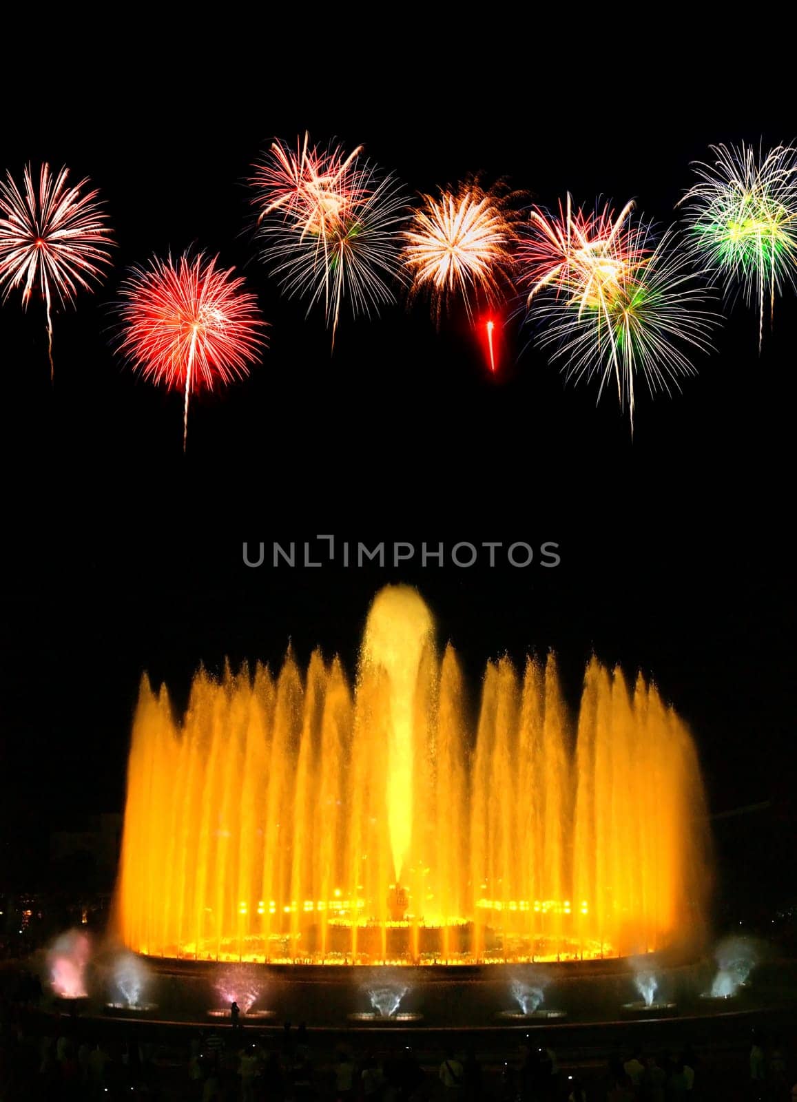 Montjuic (magic) fountain in Barcelona at night