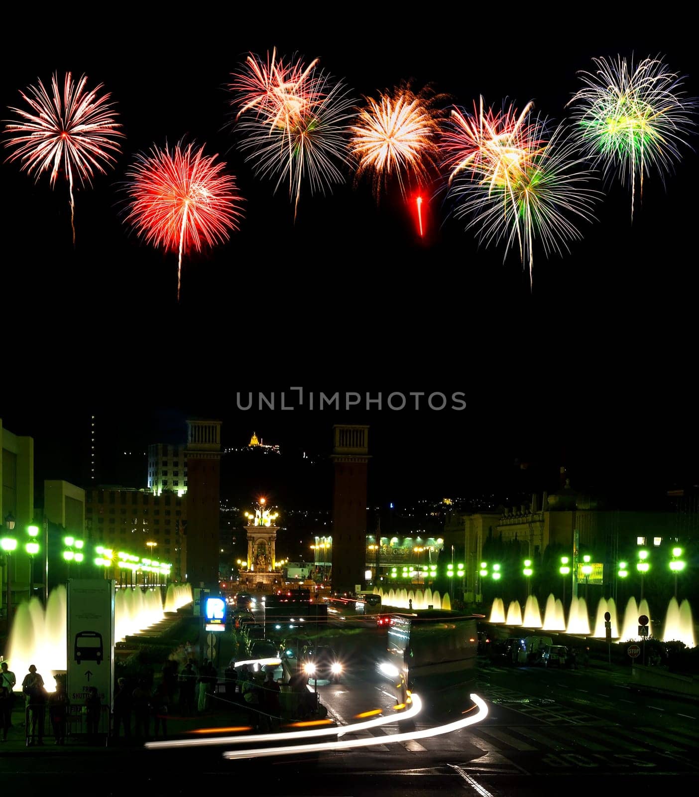 Montjuic (magic) fountain in Barcelona at night