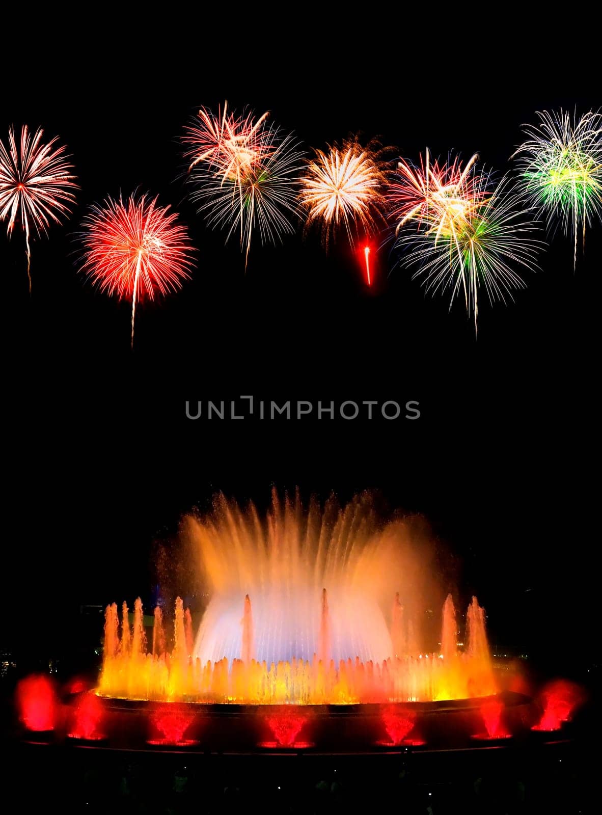 Montjuic (magic) fountain in Barcelona at night