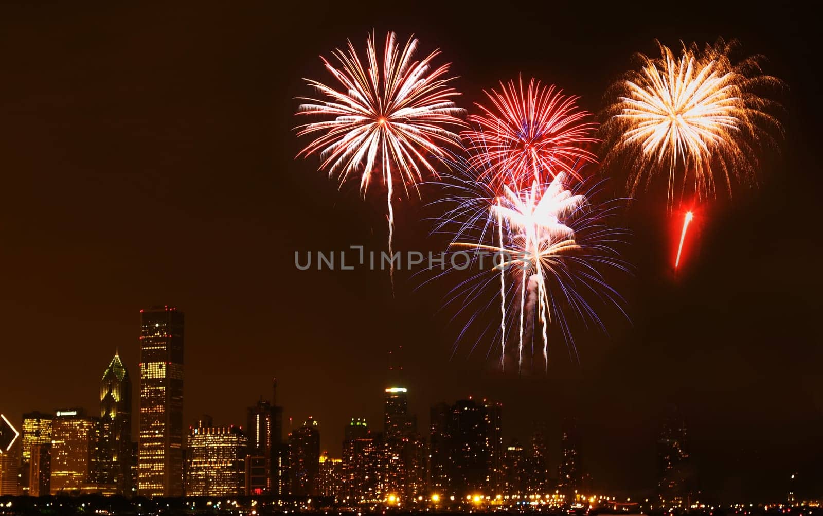Chicago Skyline at night - with firework illustration