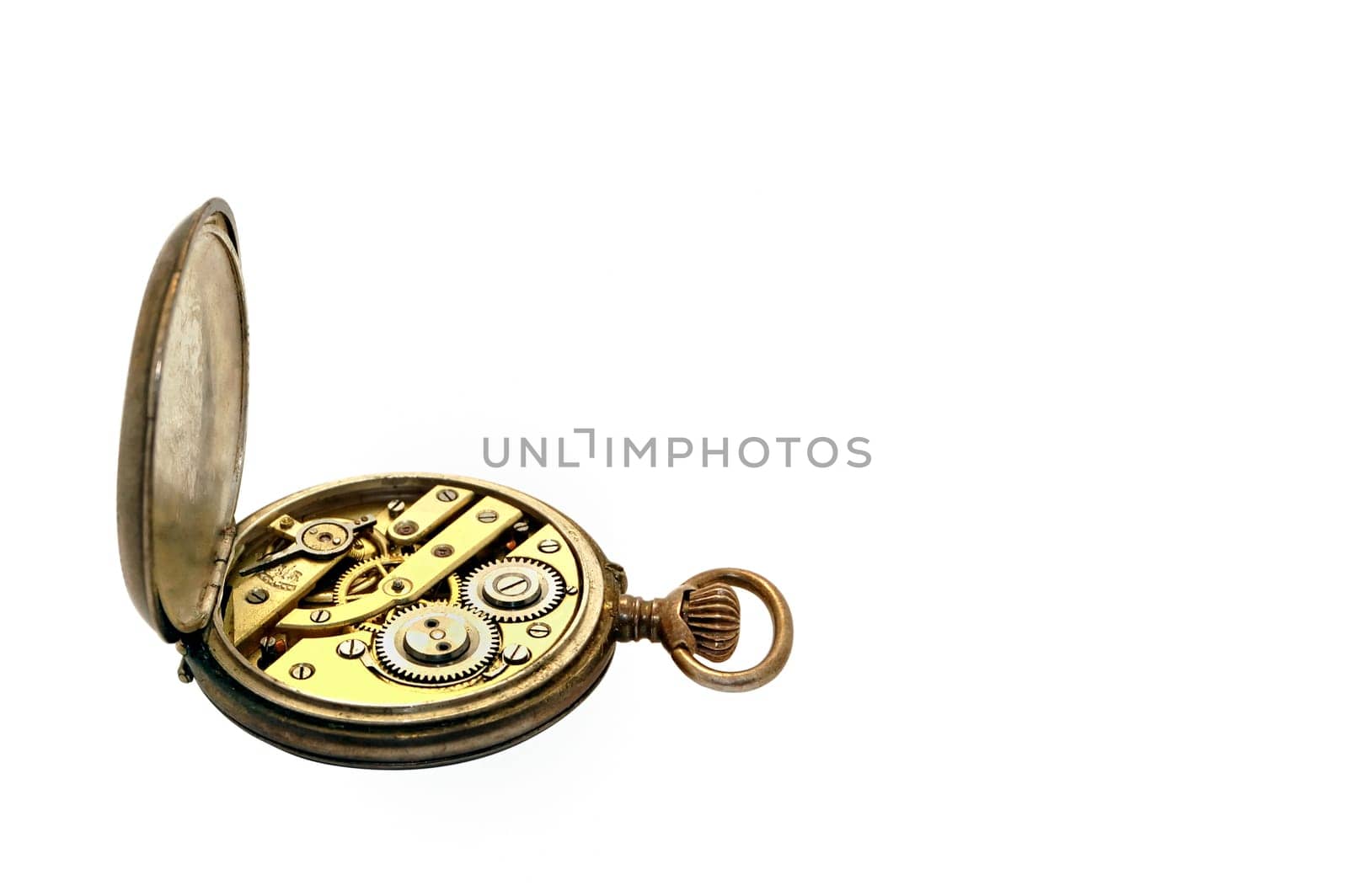 An old silver watch isolated on white background