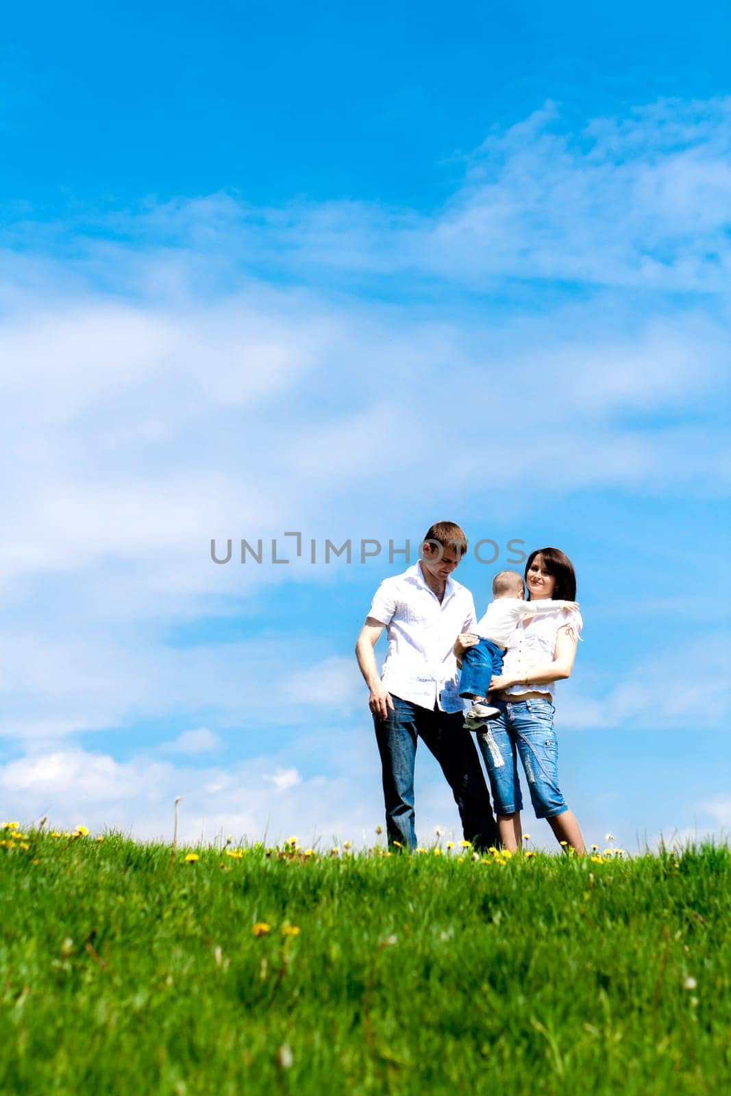 Family on a green hill