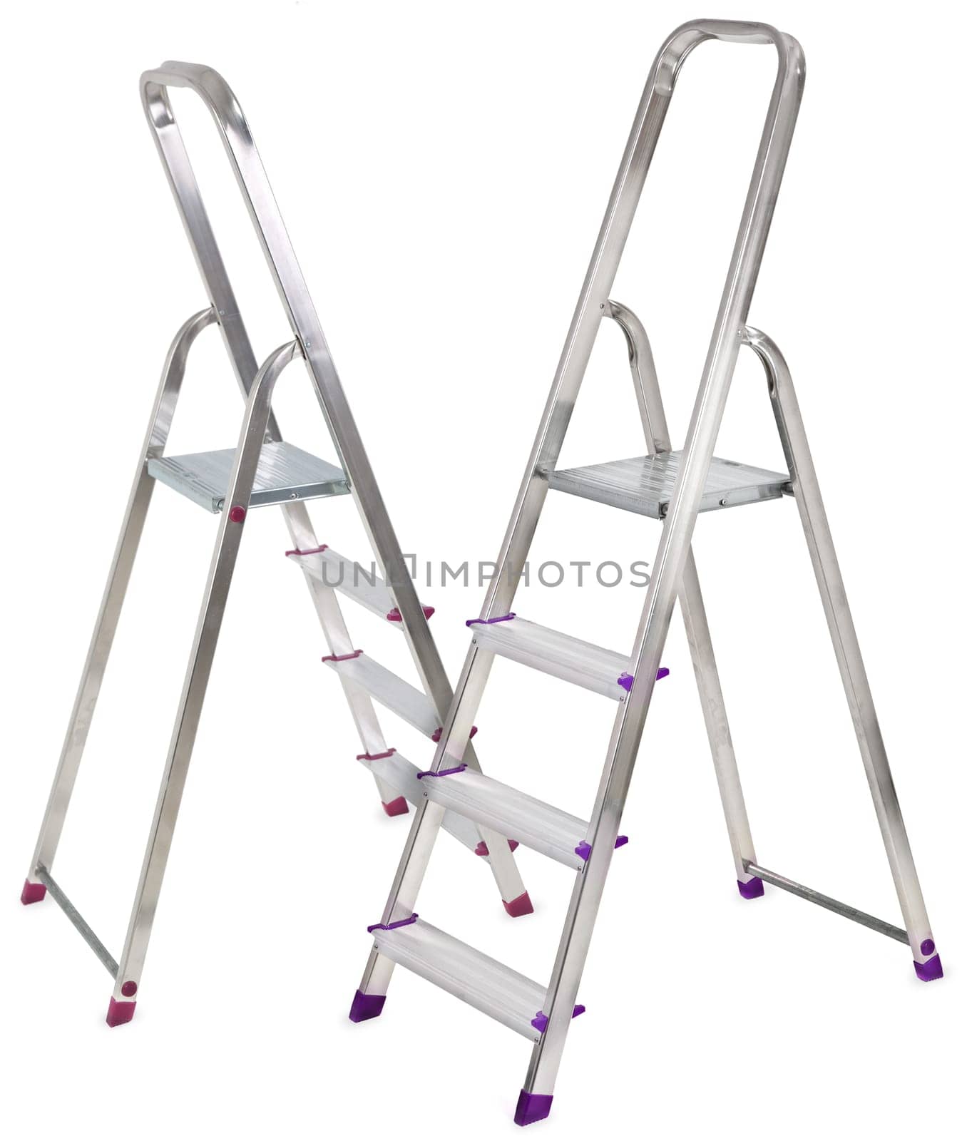 two aluminium ladders isolated on white background