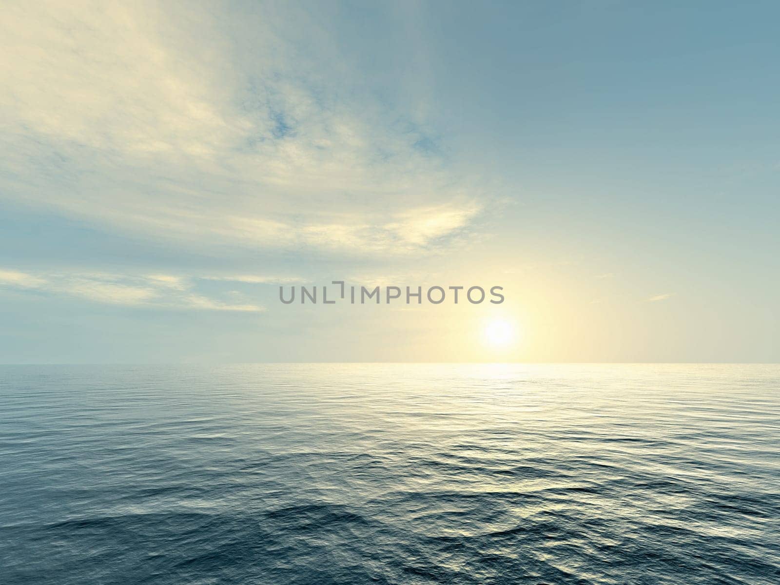 An illustration of a bright ocean sunset