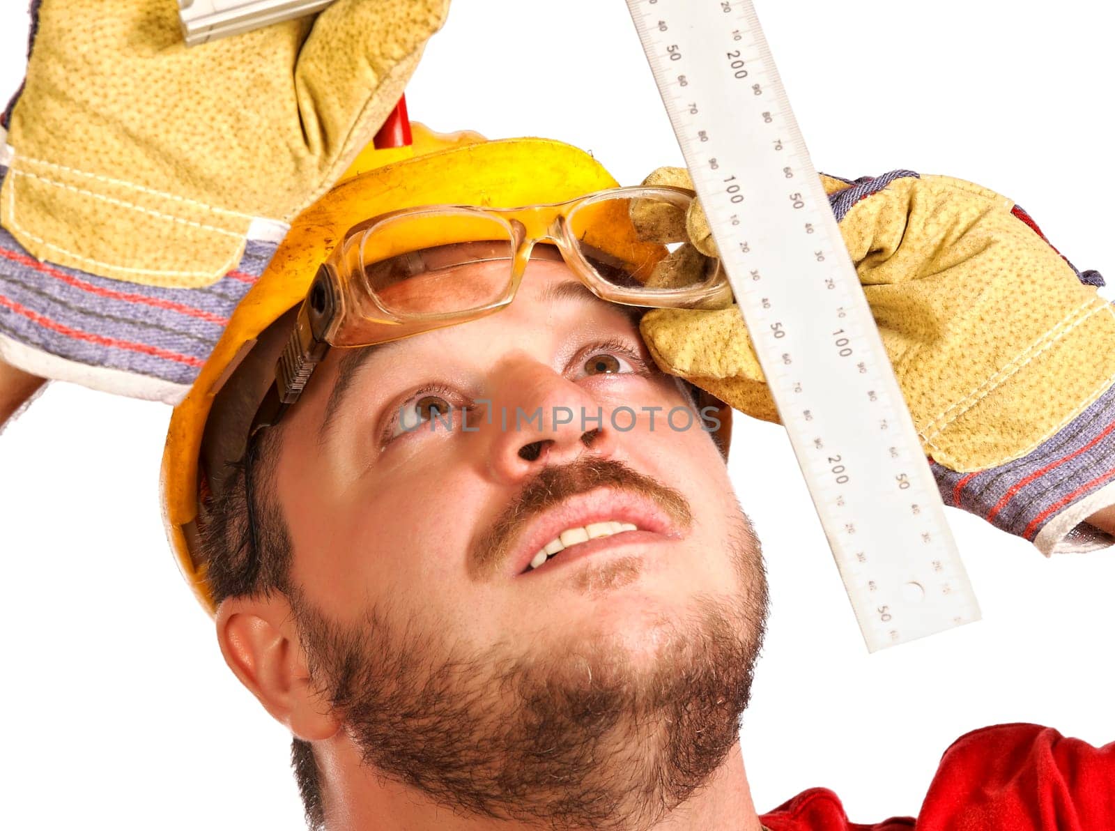 fine close up portrait of caucasian manual worker with tool