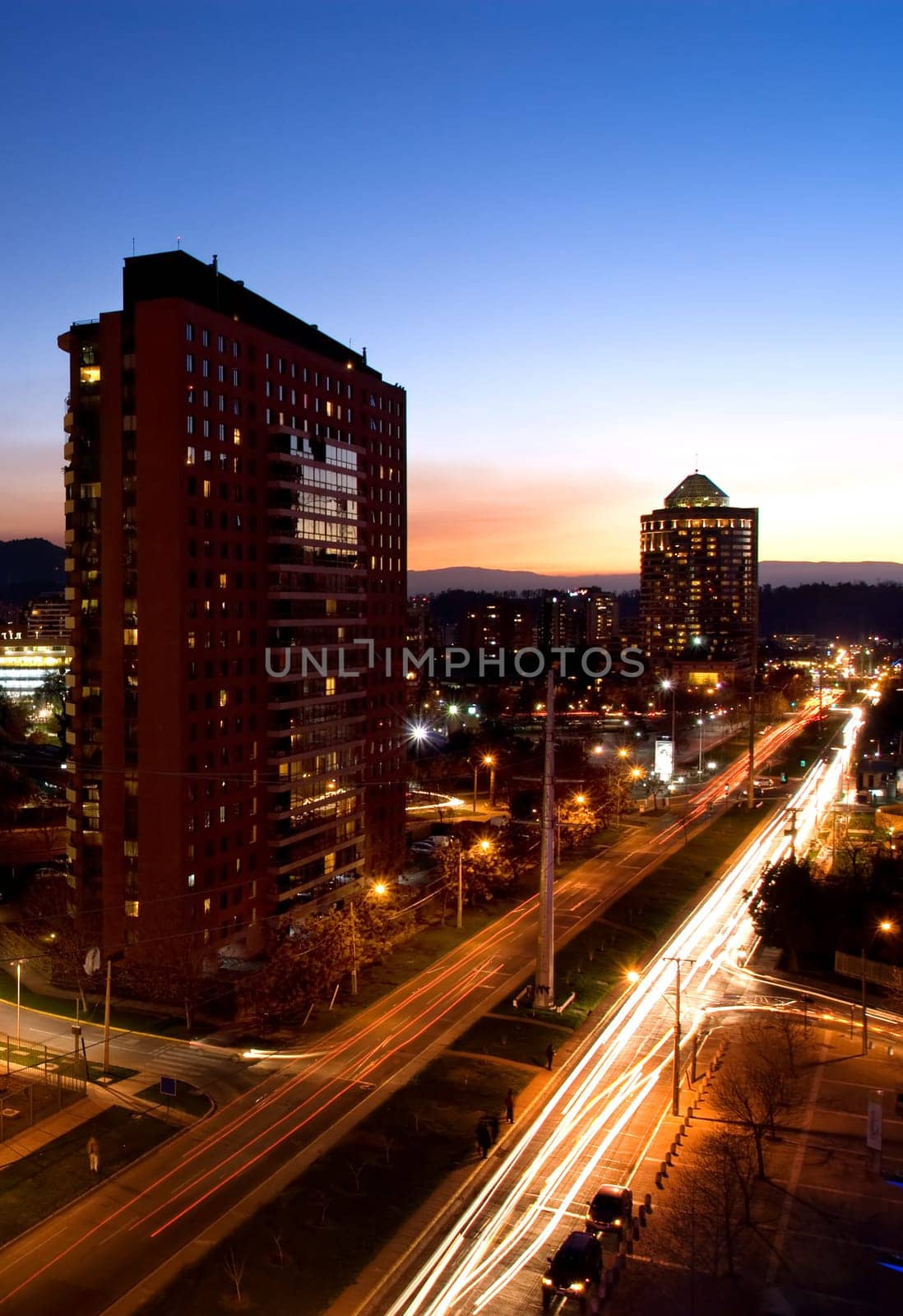 Cityscape of Santiago at sunset