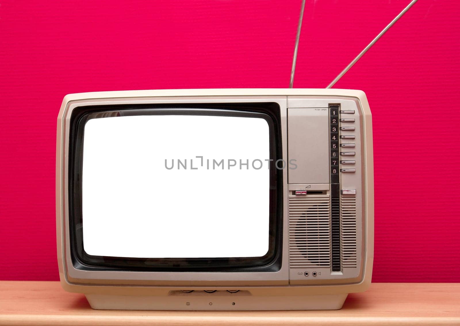 Vintage TV with blank white screen