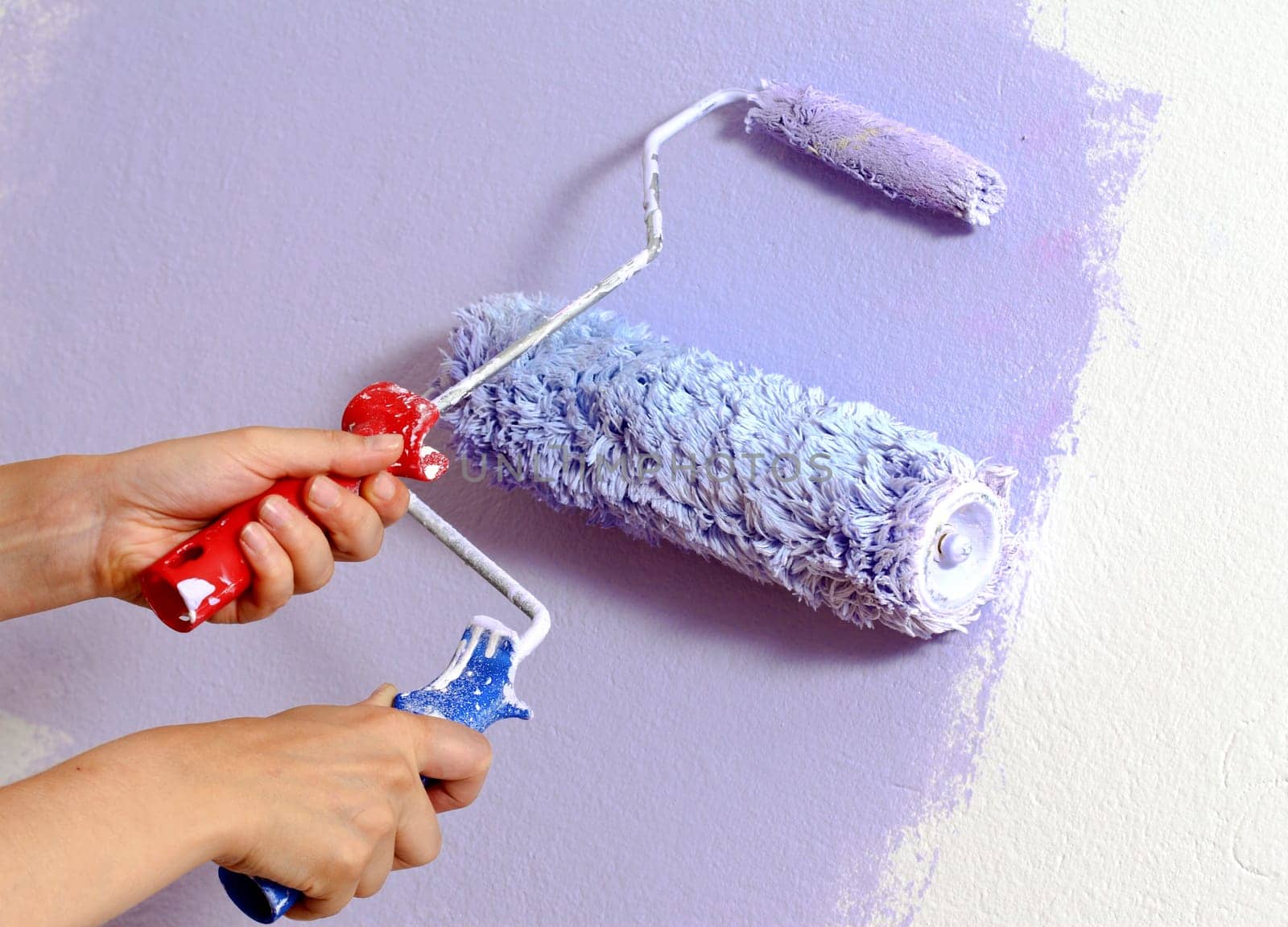 detail image of paint work, violet color on white