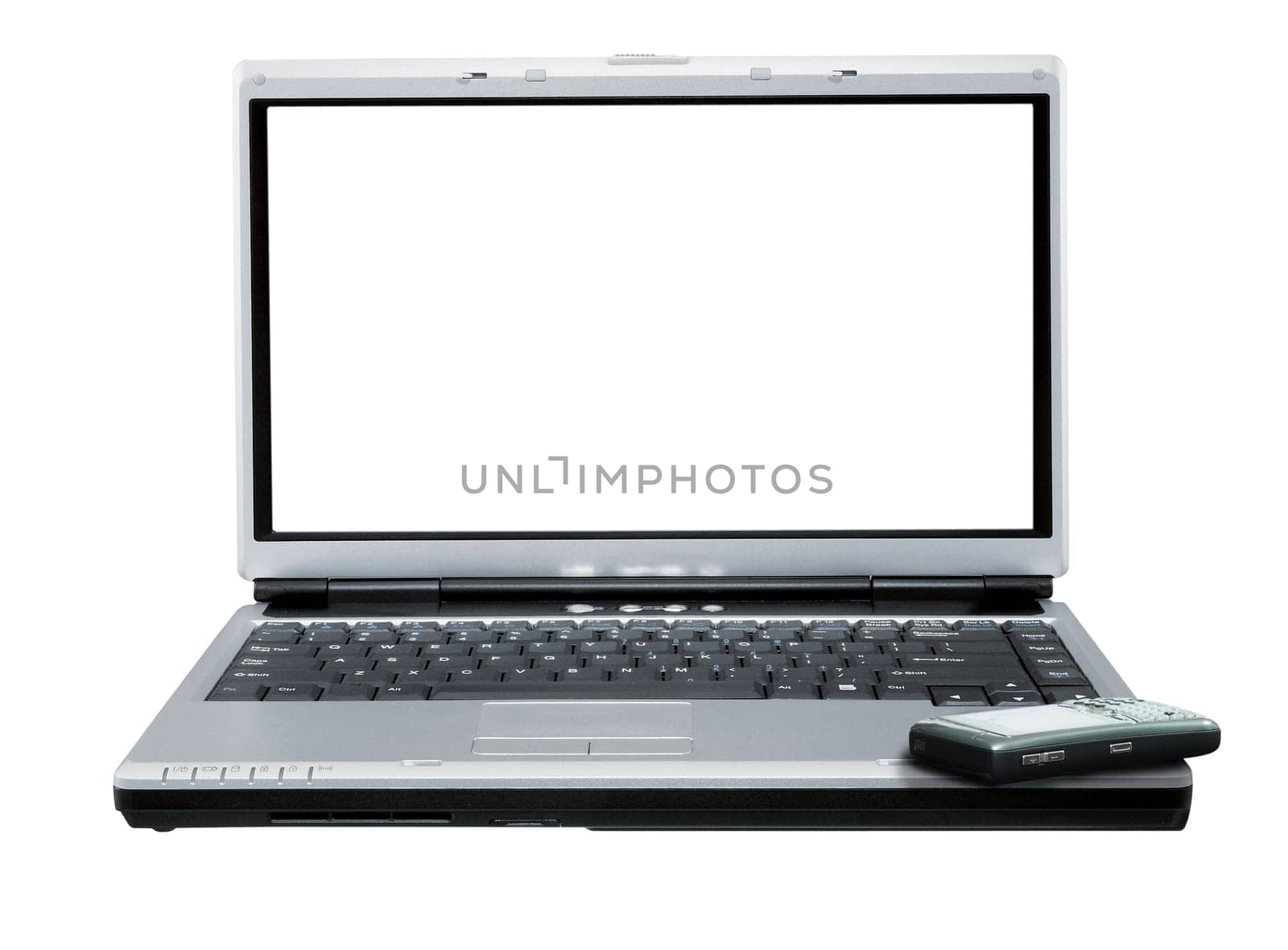 Laptop and cellular phone.