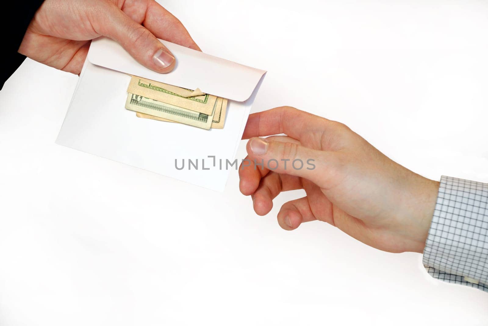 Money in envelope isolated on white