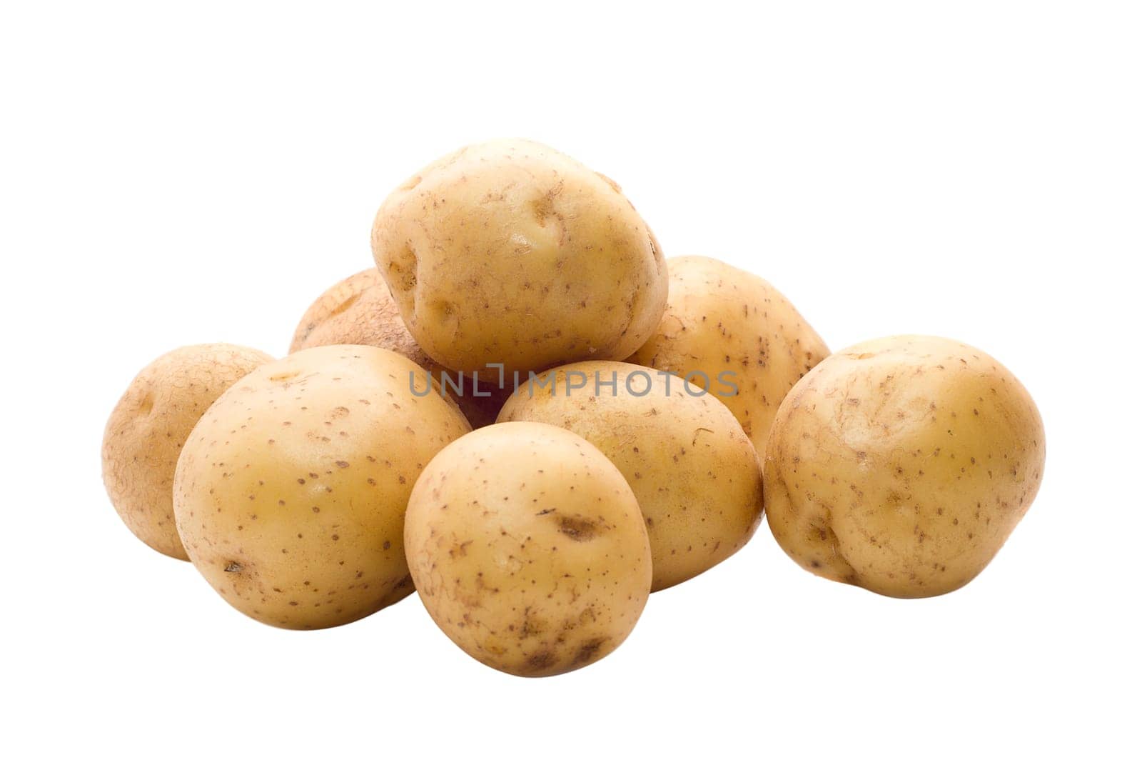 Raw potatoes on white background