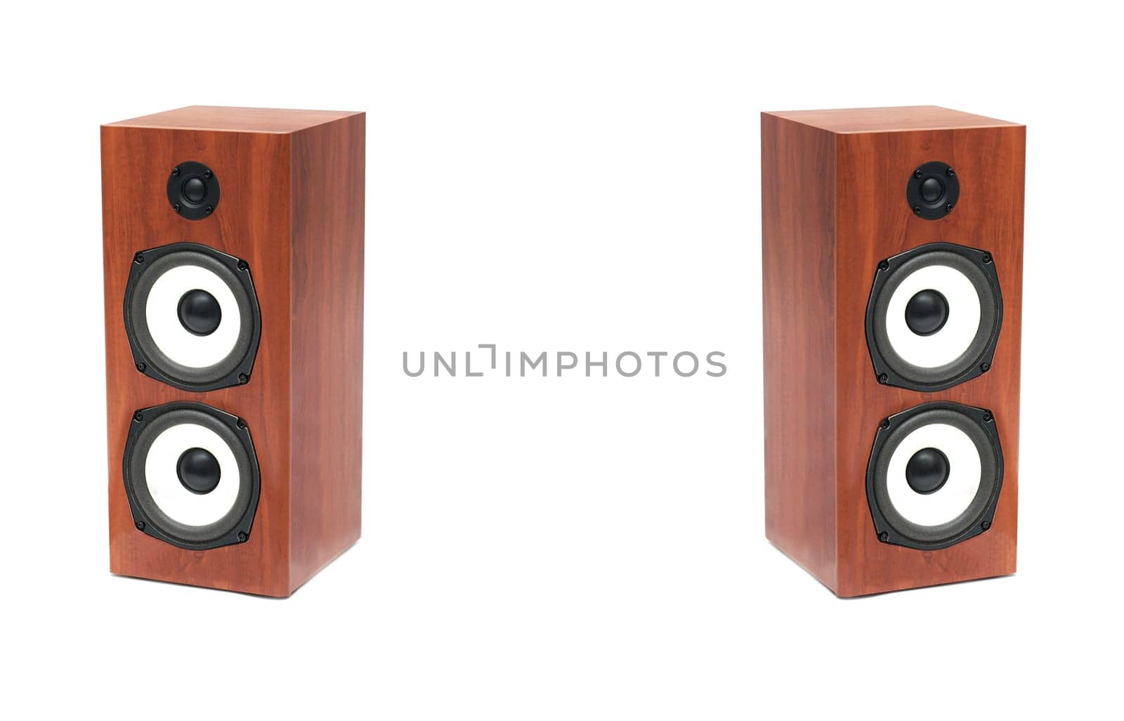 A pair of hi-fi speakers on white background
