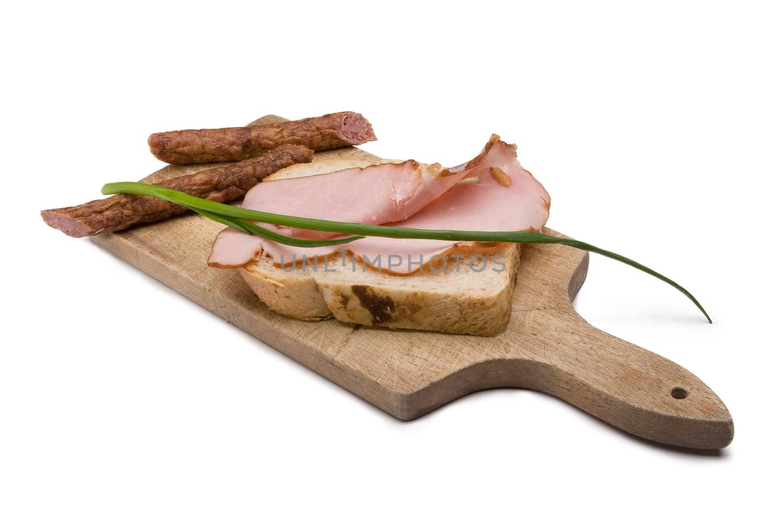 delicious sandwich with ham or sausage