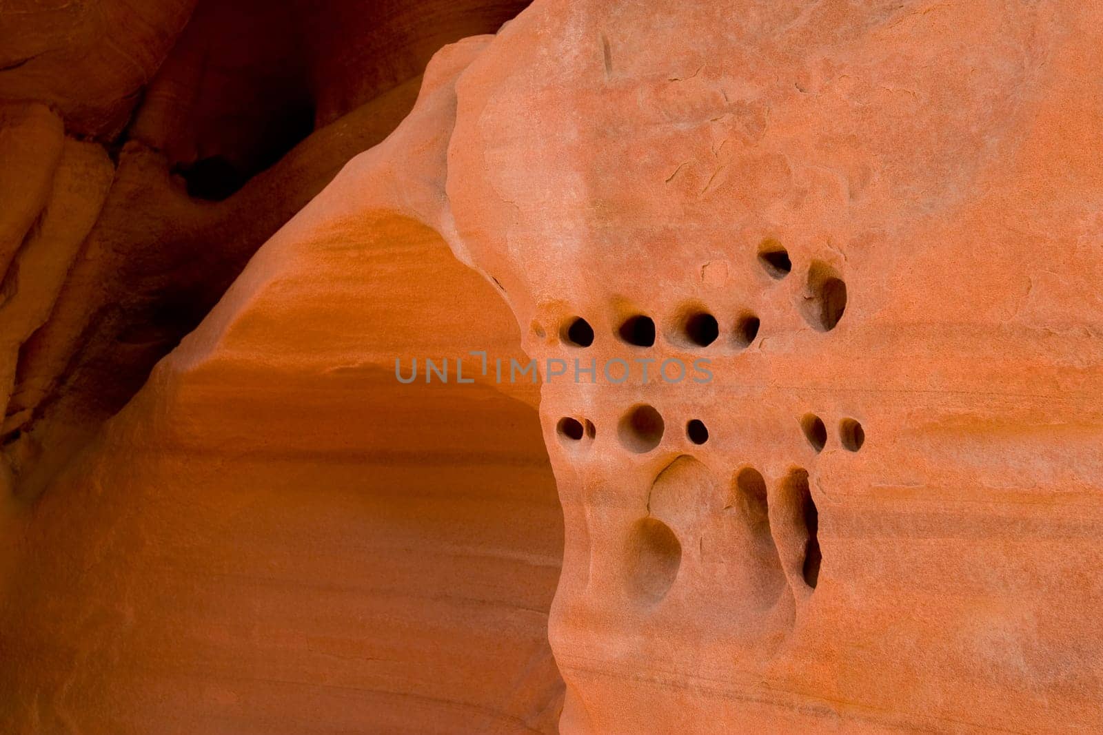 Holes in a sandstones bite by the wind in Valley Of Fire State Park