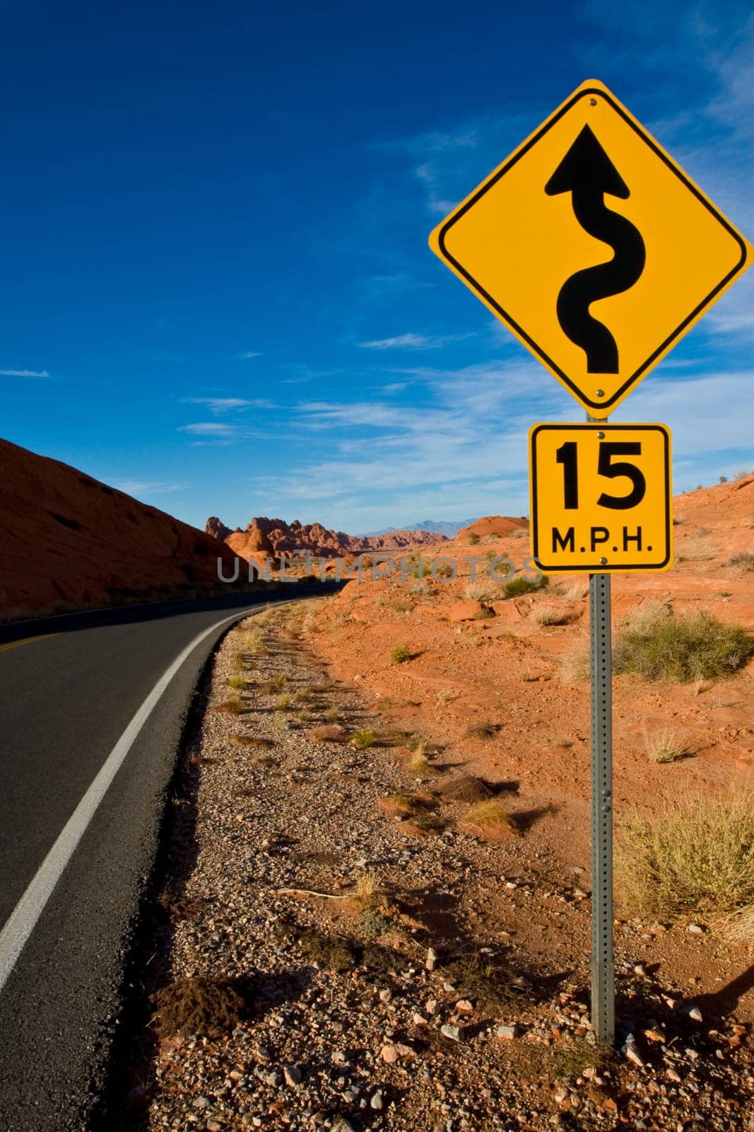 The sinuous road sing in Valley Of Fire State Park