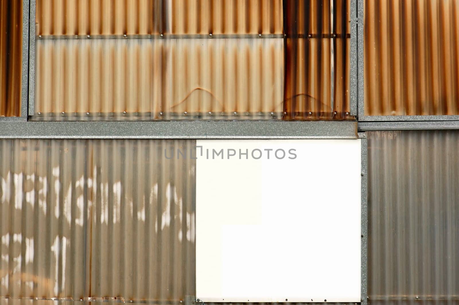 Metal and plastic sheets background. Greenhouse construction detail.