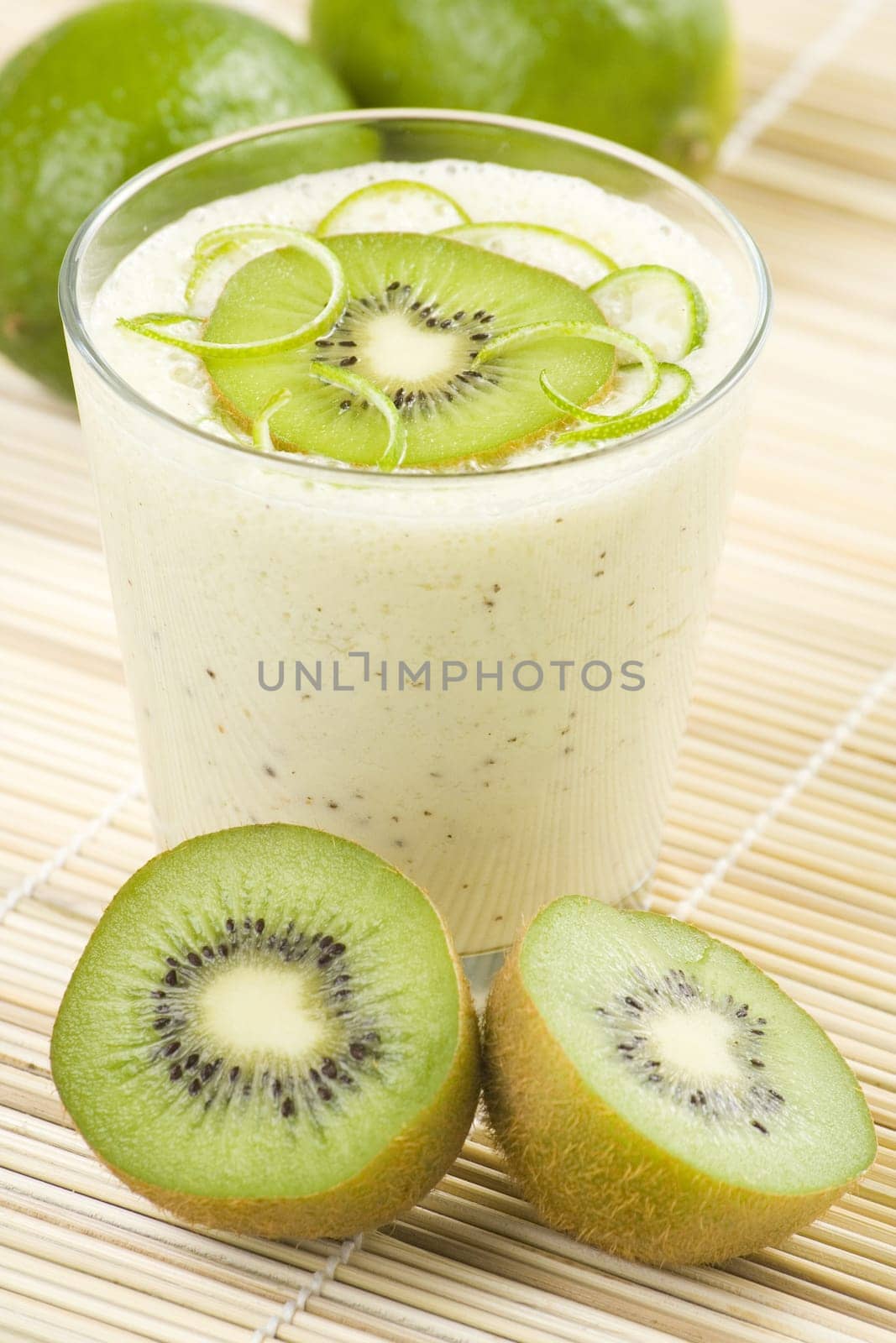 refreshment and creamy milkshake  kiwi and lime isolated