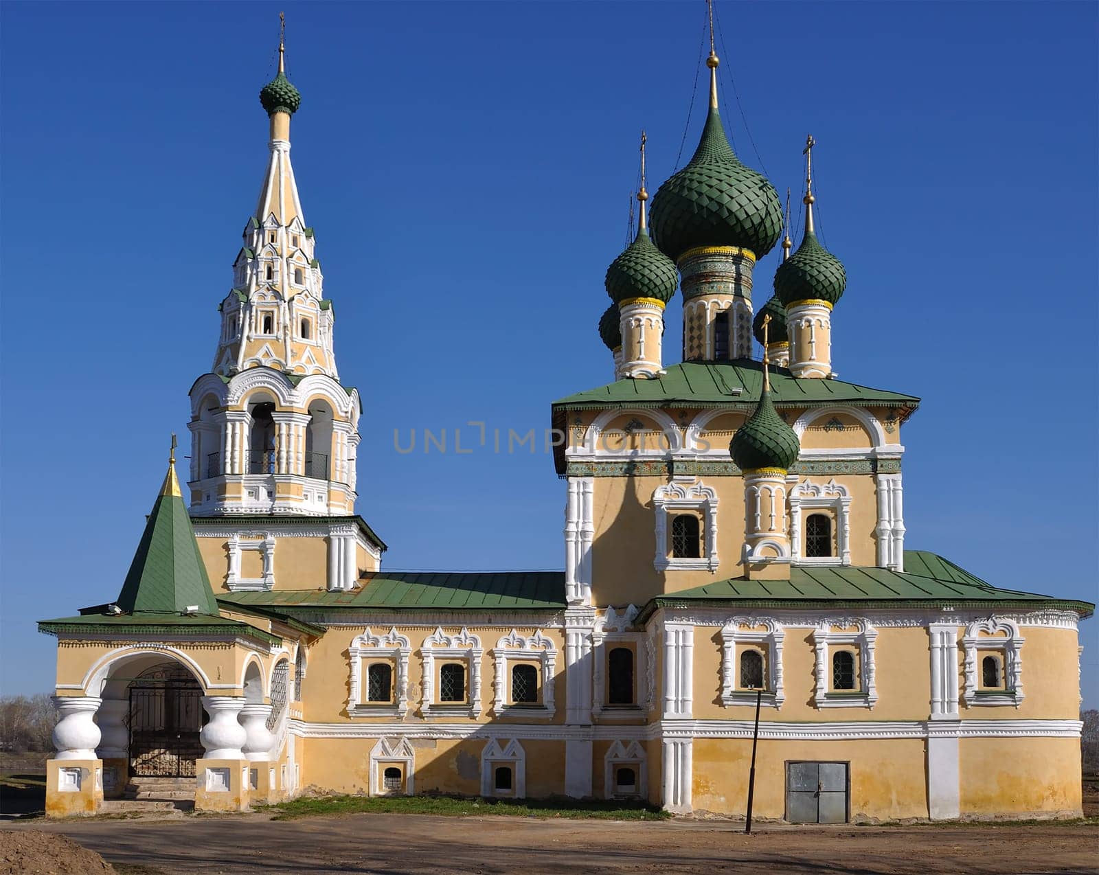 Orthodox church in ancient russian town Uglich captured on a sunny day