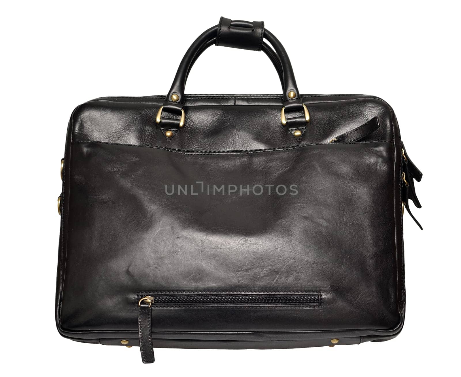 Men's black leather bag isolated on white background