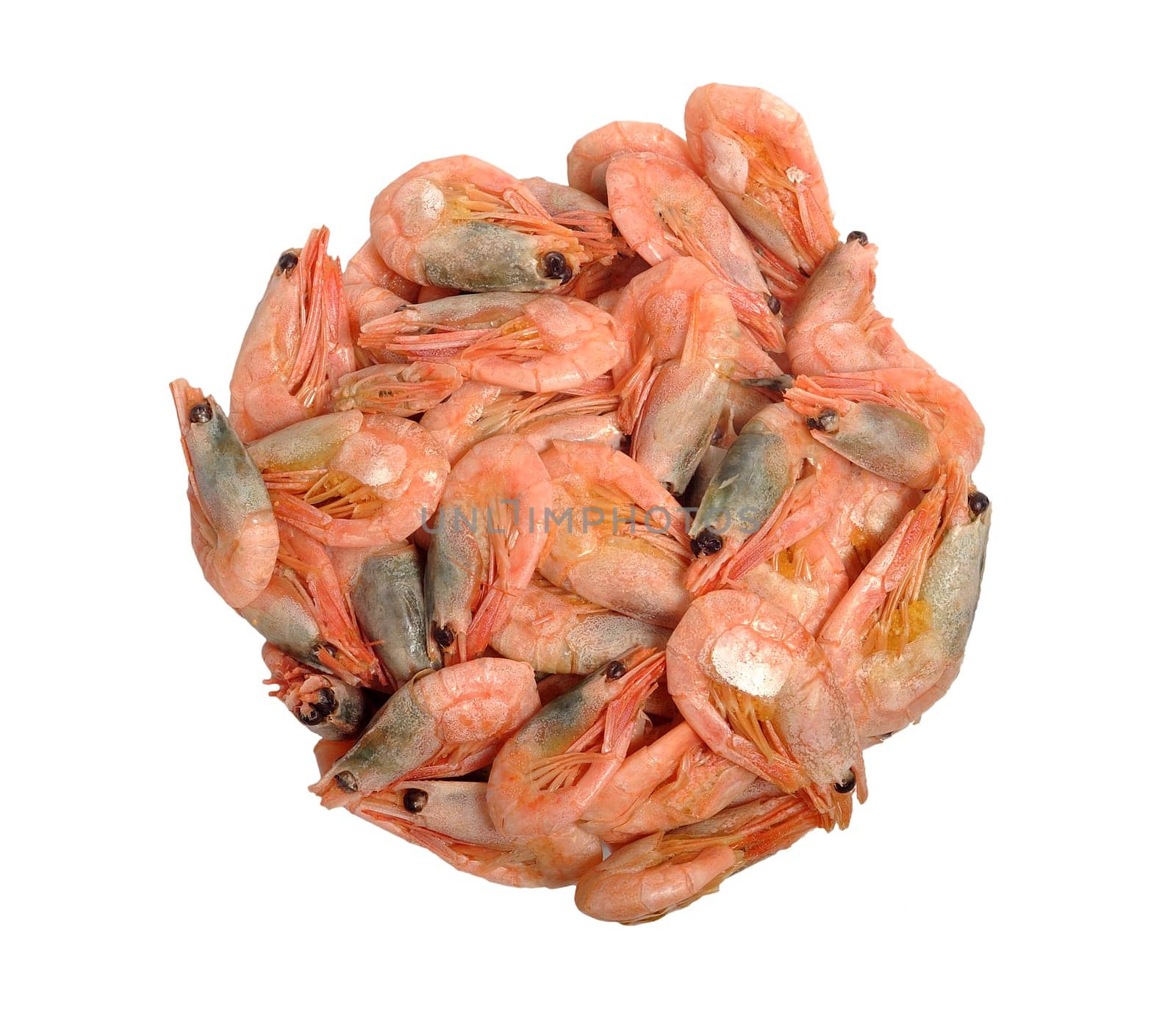 Heap of shrimps isolated on white background