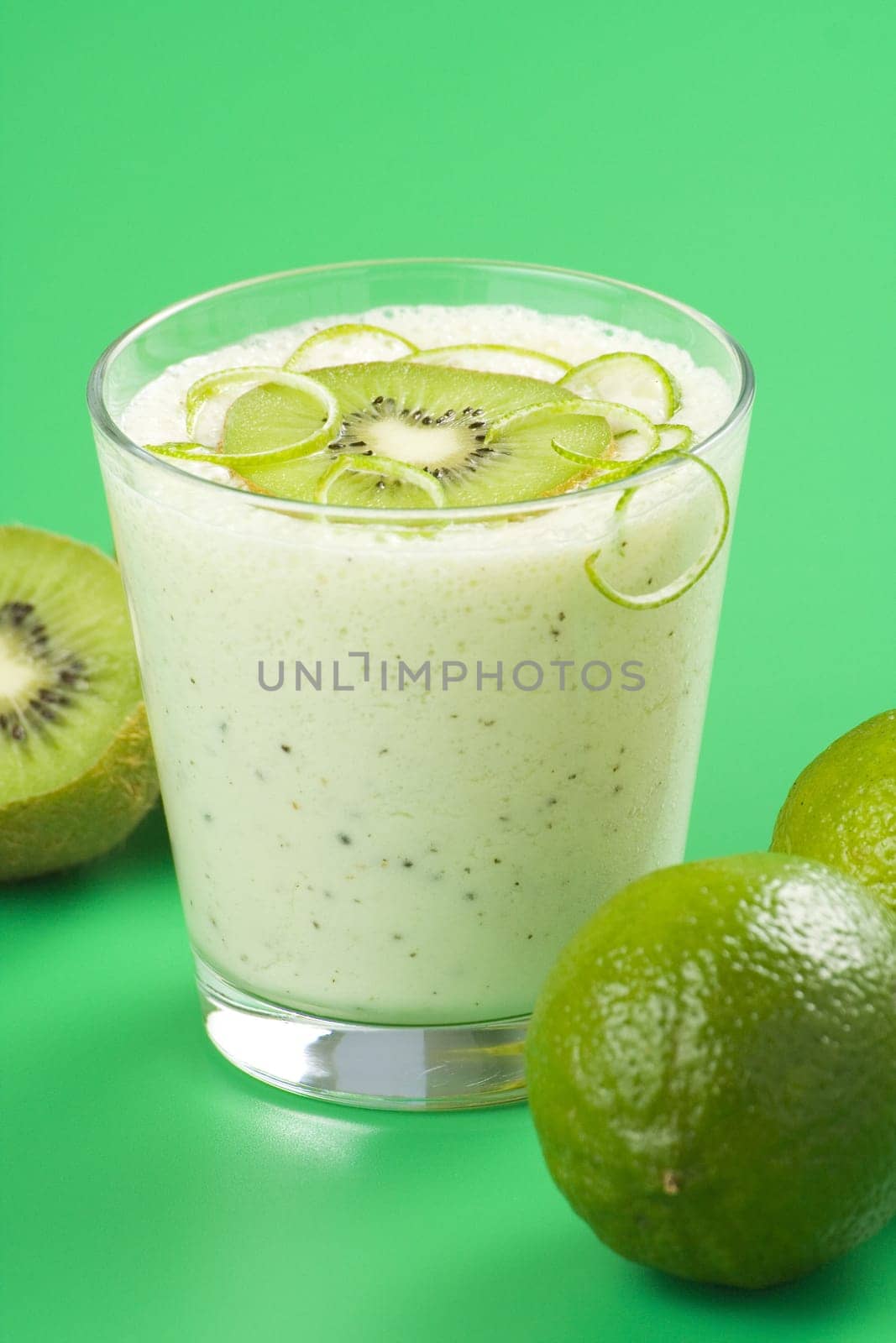 refreshment and creamy milkshake  kiwi and lime isolated