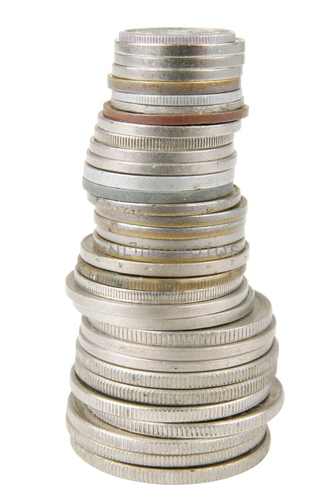 Stack of old coins isolated with clipping path