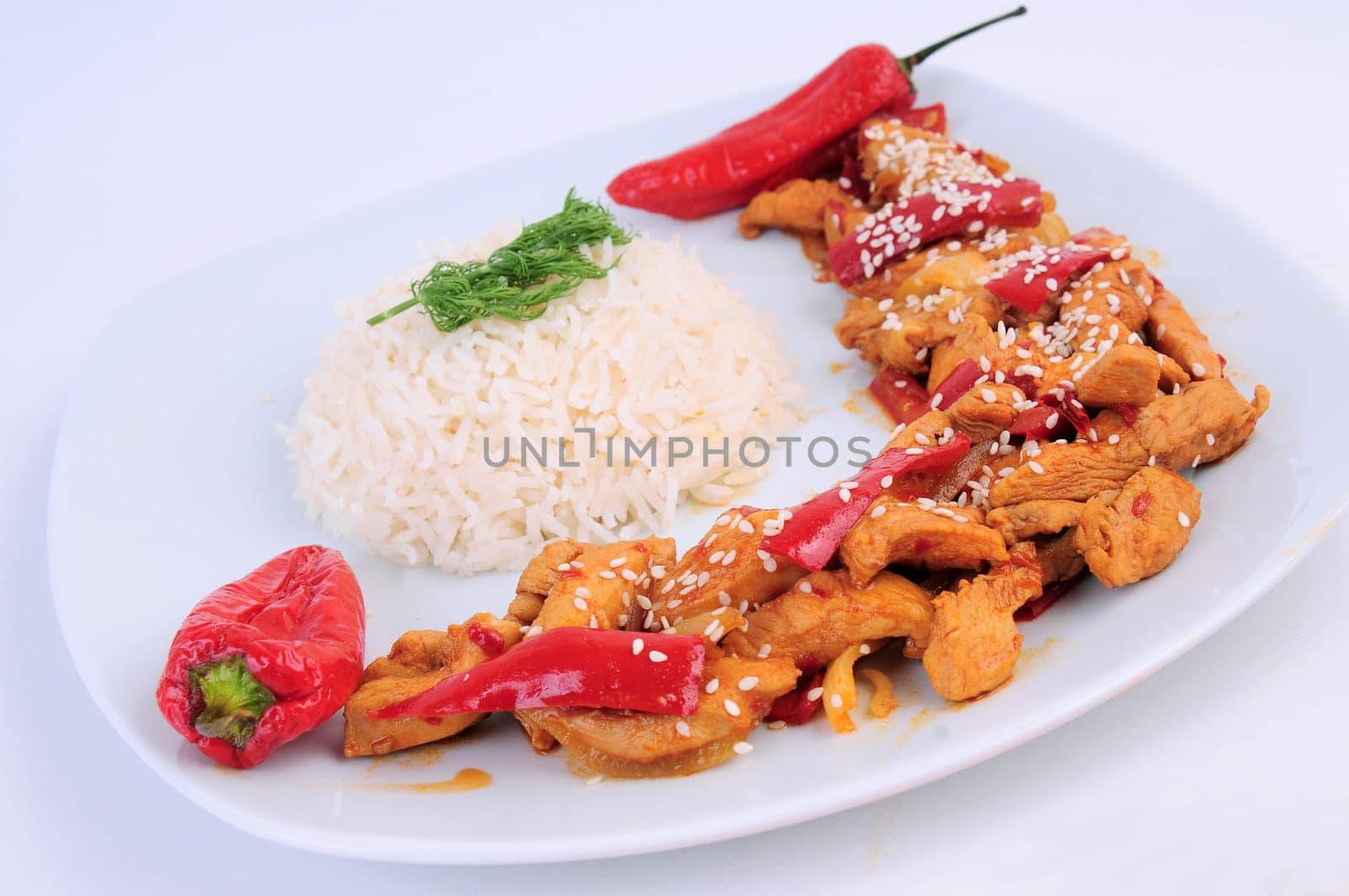 Special Chicken rice with dill  and red pepper