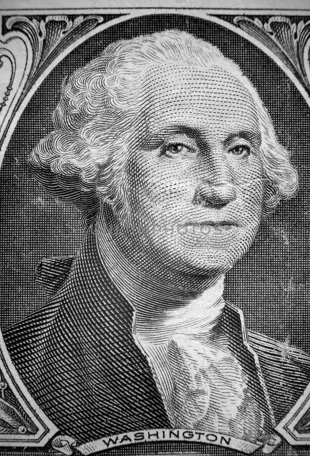 A close up on a one dollar bill. Shallow depth of field.