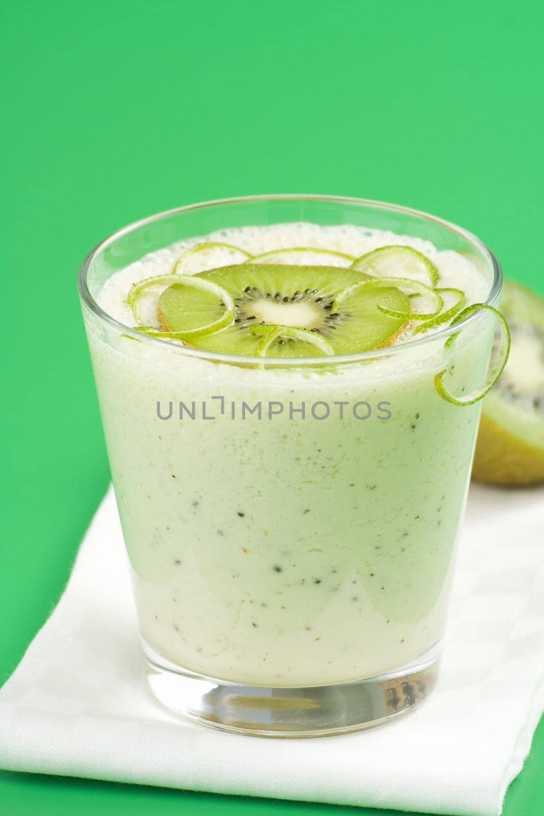 refreshment and creamy milkshake  kiwi and lime isolated